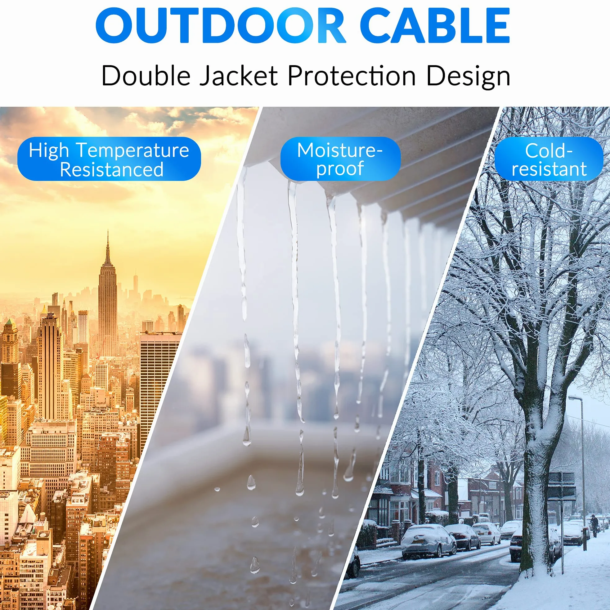 Câble Ethernet d'extérieur Cat6 de 45,7 m, câble Internet double gaine robuste, étanche, à enfouissement direct, (de 7,6 m à 150,2 m) prend en charge le réseau PoE Cat6, Cat5e, Cat5, Cat 6, RJ45 avec