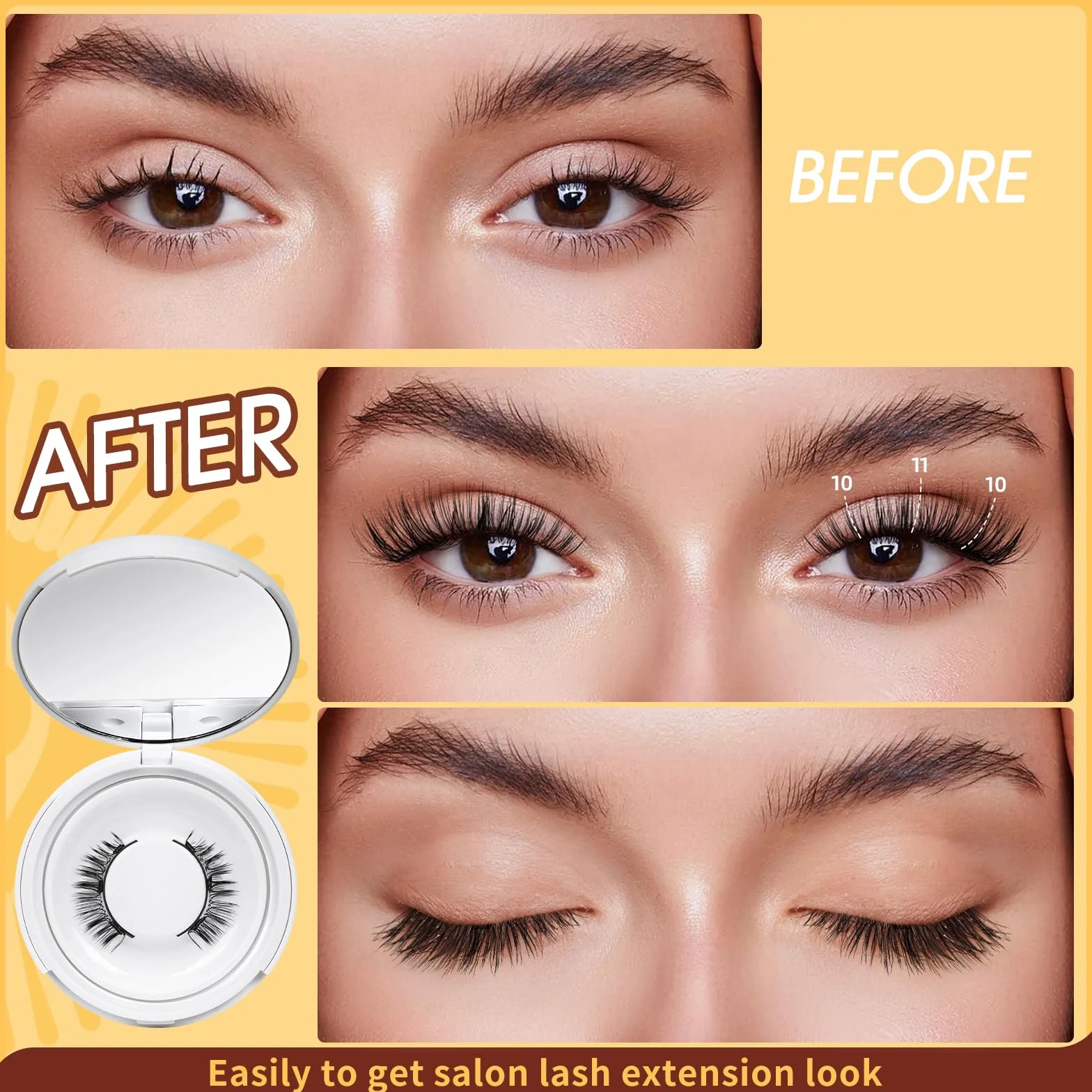QUEWEL Faux Cils Magnetique Naturel Réutilisables avec Applicateur K-04