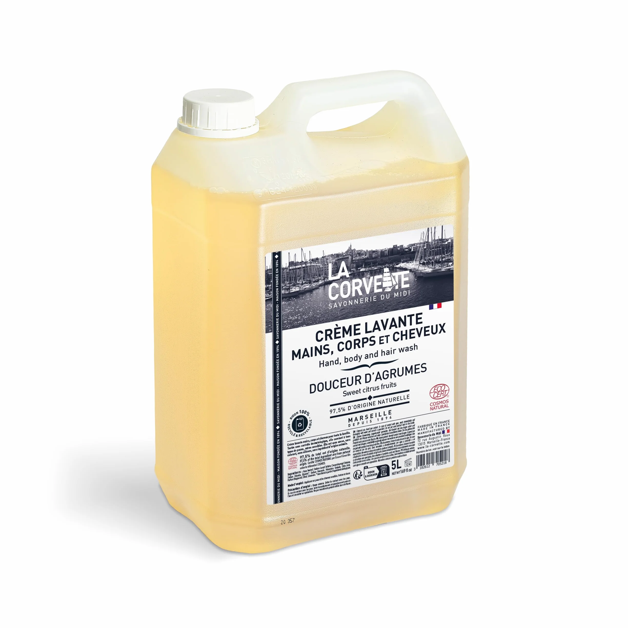 La Corvette Crème lavante 3 en 1 Douceur d’Agrumes 5 L COSMOS Natural