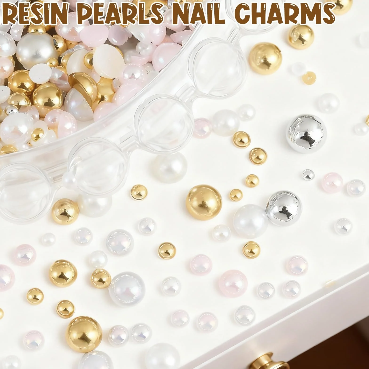 Lot de 10 000 perles à ongles plates, 6 couleurs, 4 tailles, pince à épiler pour manucure