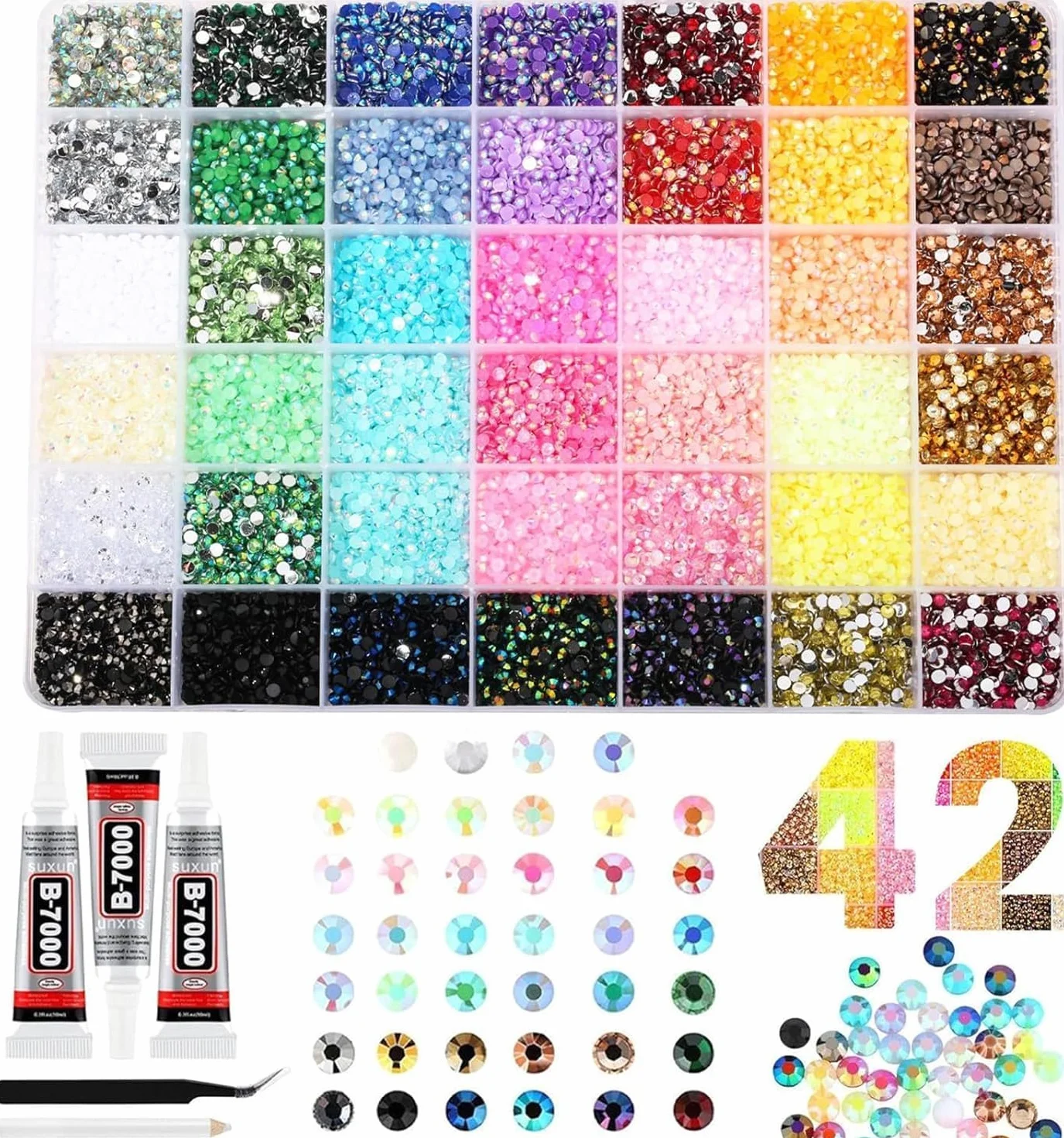 Lot de 32 000 Strass en Résine Bedazzling Kit - 40 Couleurs 3 mm Strass Ongle Nail Art - Diamants en Cristal À Dos Plat