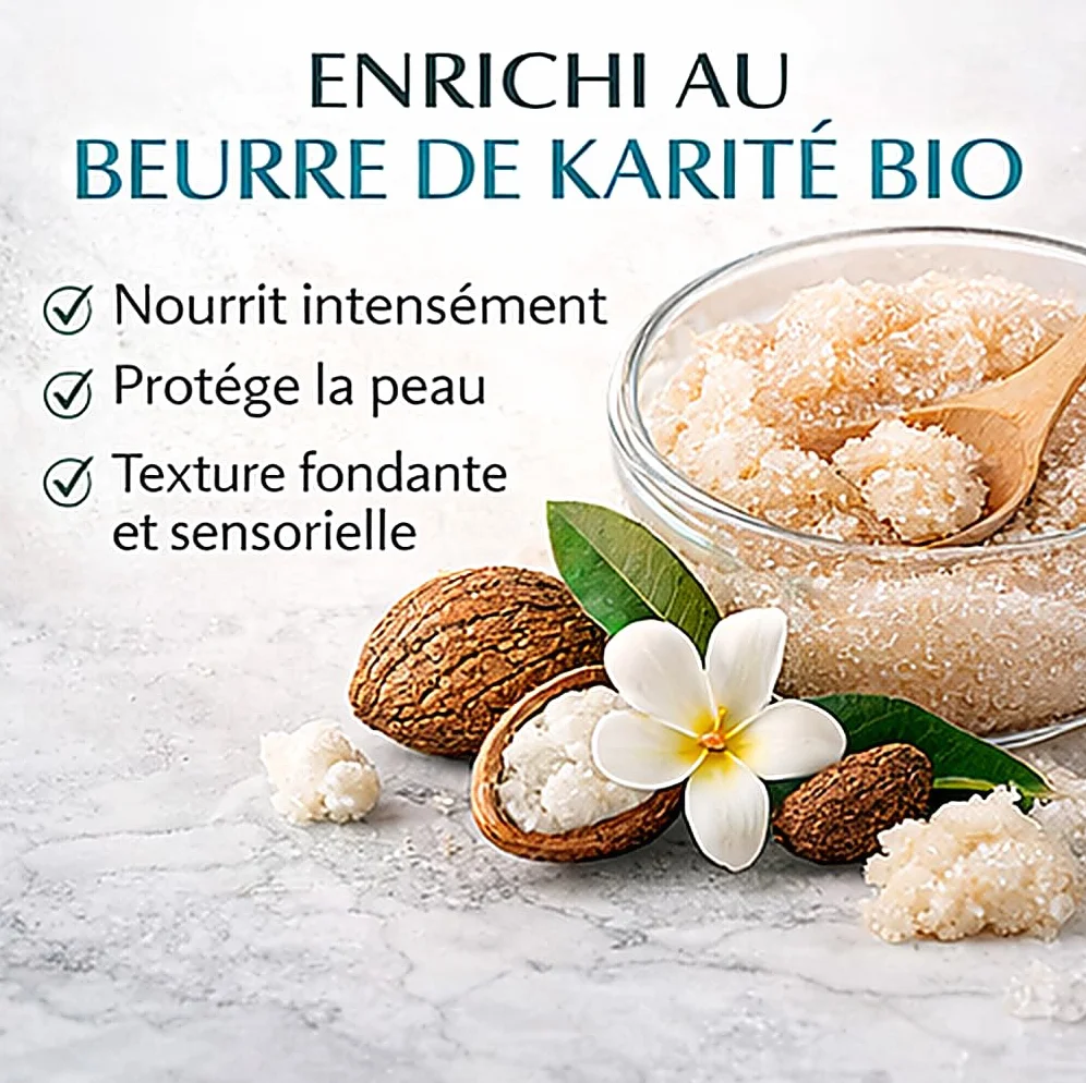 Sucre de Gommage Visage et Corps 600g deliktess® Exfoliant au Sucre Naturel & Beurre de Karité Bio – Body Scrub Hydratant Spa – 18 Parfums au choix (Monoï)