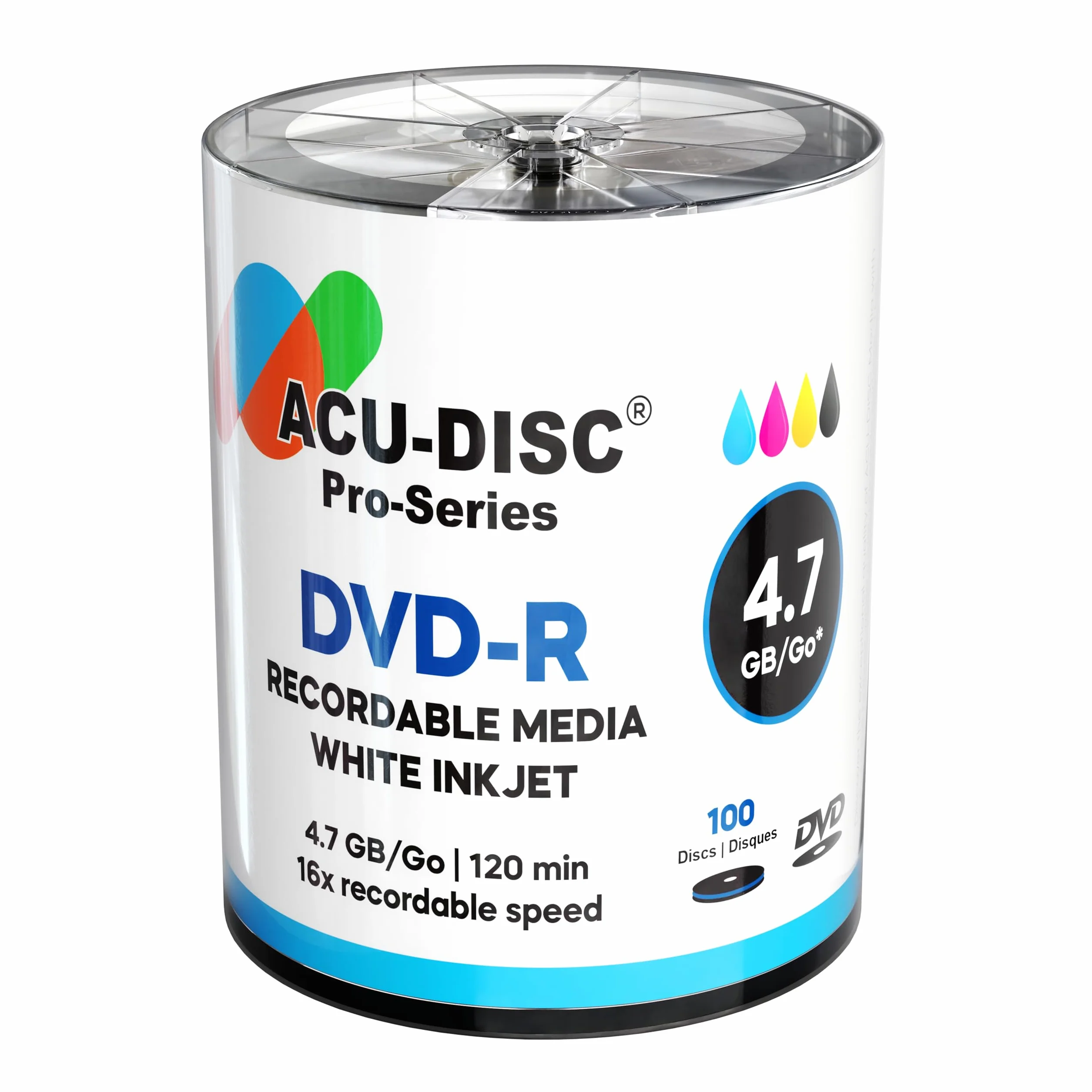 DVD-R Pro-Series Vierges 16x 4,7 Go 120 Min Blanc Brillant Imprimables Jet d'encre Lot de 100