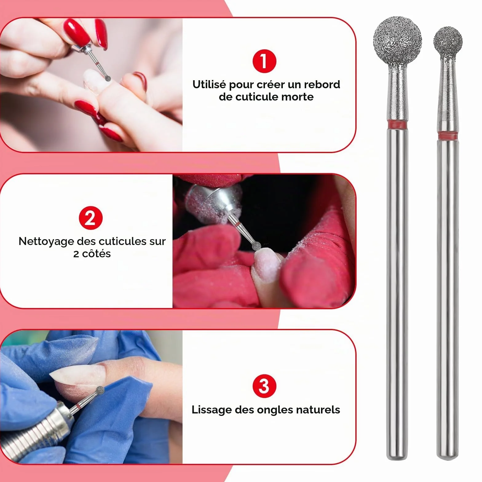 Sibba Lot de 6 Forets À Cuticules en Acier Inoxydable pour Manucure Pédicure Lime À Polir Outils Professionnels
