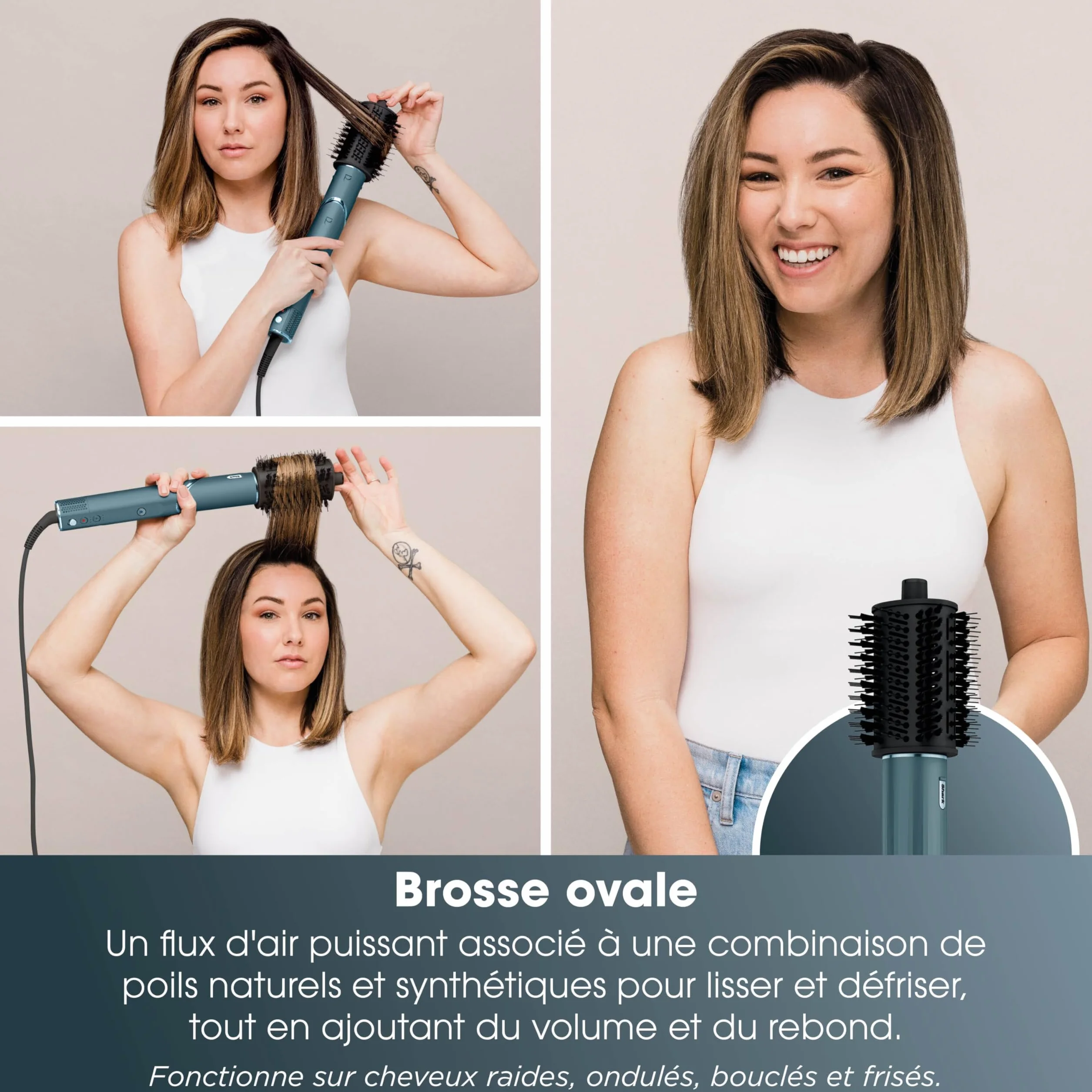 Shark FlexStyle HD456TLEU Bleu sarcelle Boucleurs à Air Anti-Frisottis Brosse Ovale Concentrateur