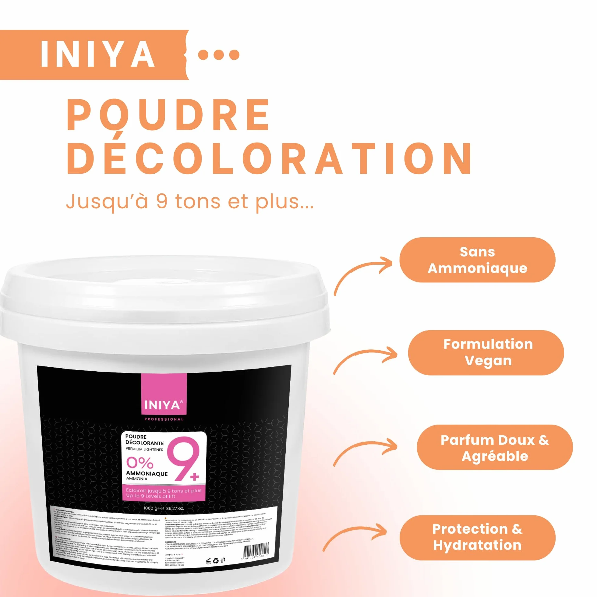 Iniya Blond Premium Lightener 9+ Poudre Décolorante 1kg Sans Ammoniaque