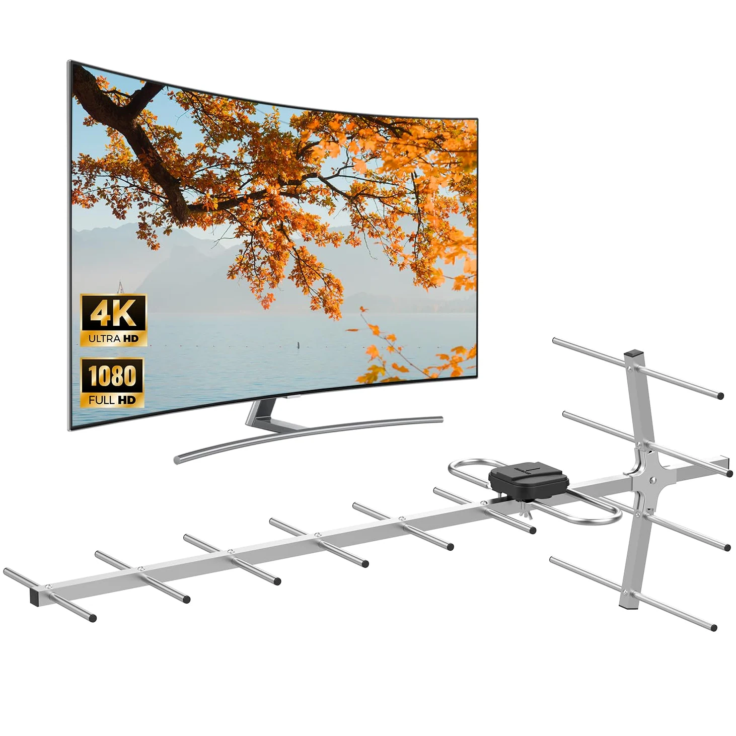 Antenne TV numérique HD d'extérieur Yagi avec réception longue portée, grenier ou toit Antenne TV numérique OTA avec UHF/VHF, prend en charge 4K, 1080p tous les téléviseurs intelligents/anciens et