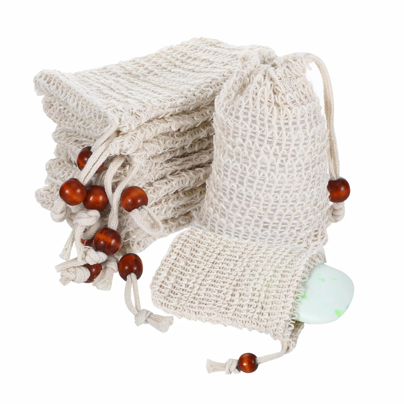 Lot de 10 sachets à savon en sisal 100% coton - Sacs à savon solide naturel