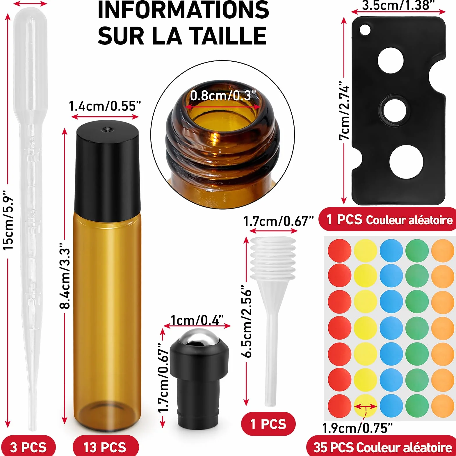Flacon Roll On Vide 10ml Verre Couleur Thé avec Bille en Acier Inoxydable Rechargeable pour Cosmétiques Parfums