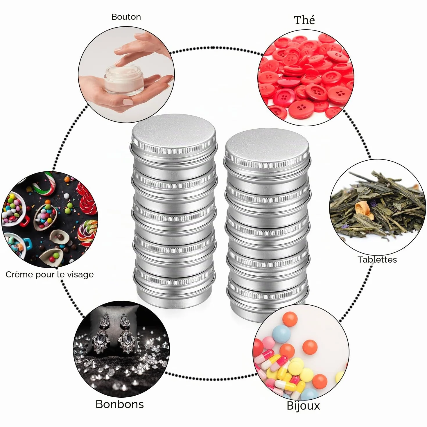 Pots en Aluminium 15ml Vide avec Étiquettes et Grattoirs - Boîte Métallique Ronde pour Cosmétiques