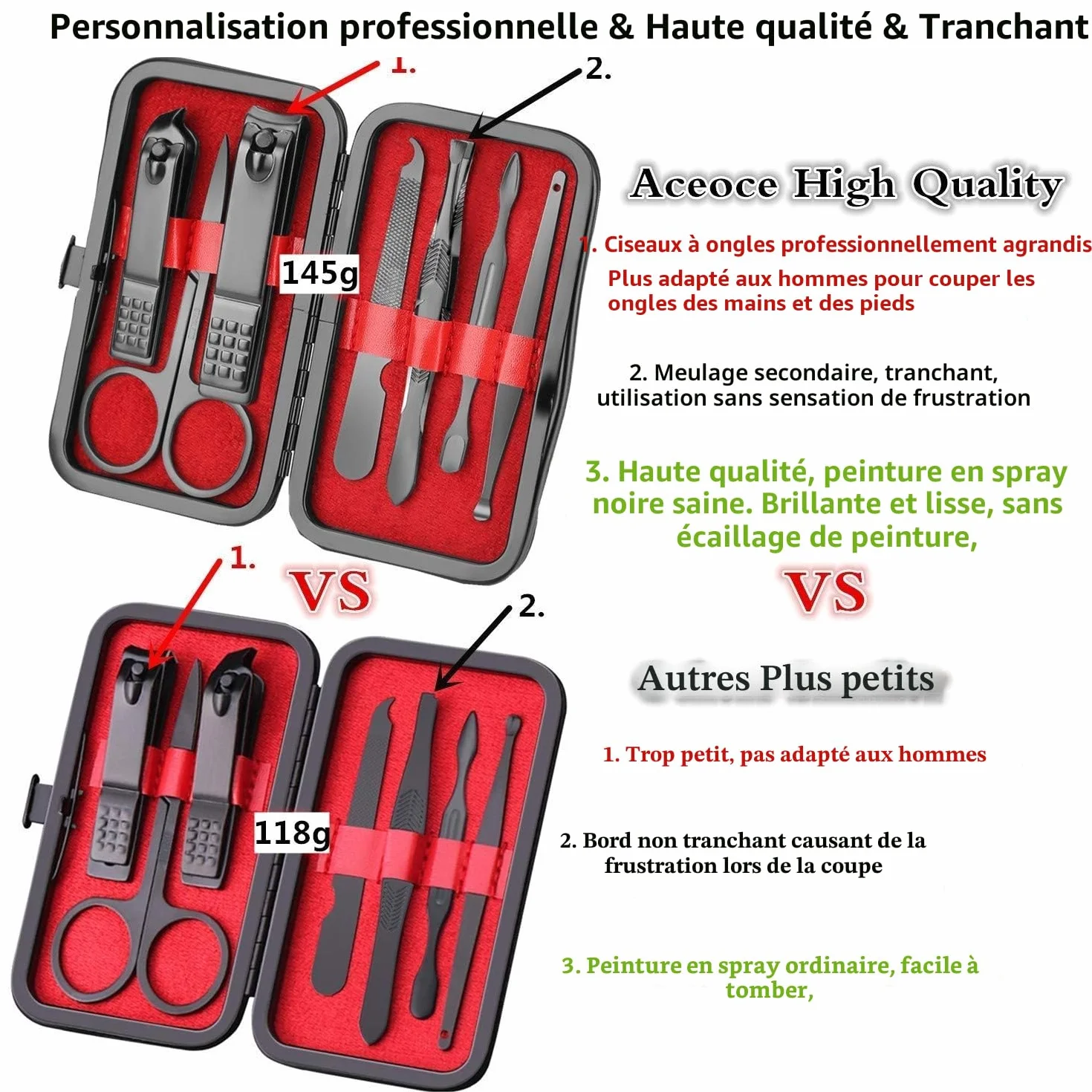 Kit Manucure Coupe Ongles Portable Ensemble de Voyage Pédicure Soins Ongles Cadeau Hommes Femmes