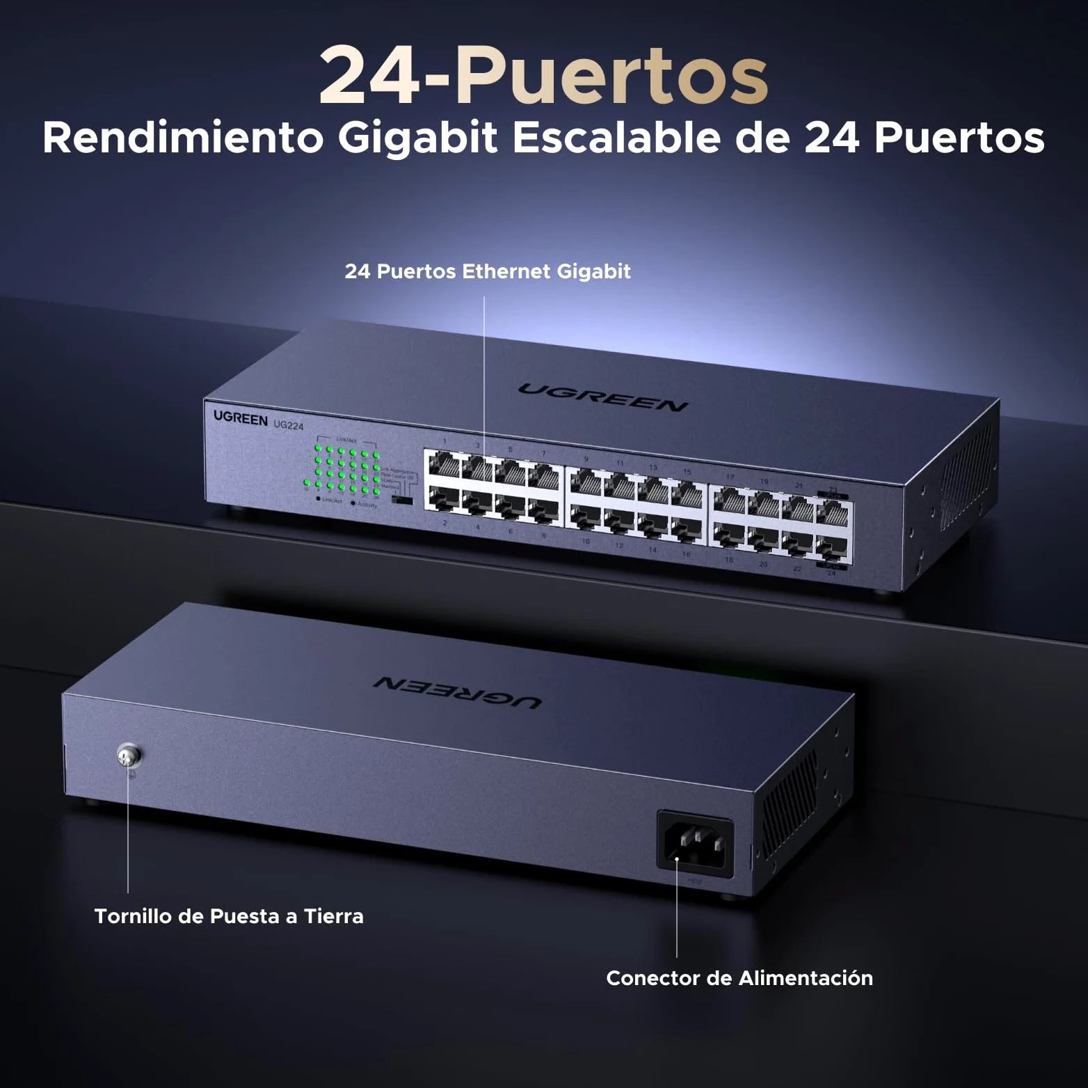 UGREEN Switch Ethernet Gigabit 24 Ports Hub Réseau LAN 1000Mbps | Montage sur Bureau ou Mural Splitter pour Bureau et Maison Multiprise RJ45 Compatible avec PC TV Imprimante Caméra Routeur