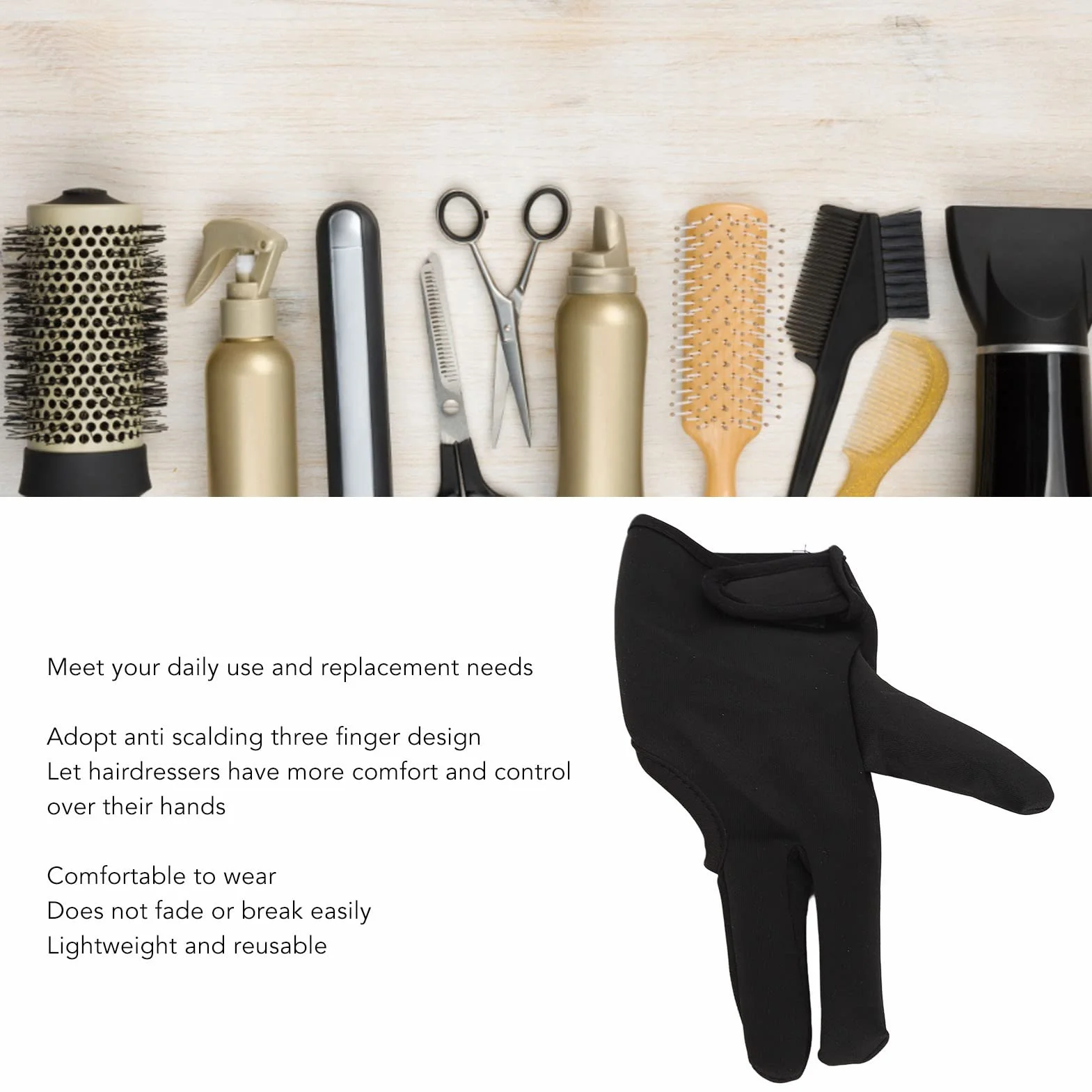 Gant de Coiffure 3 Doigts 2 Pièces Isolé Réutilisable Taille Moyenne