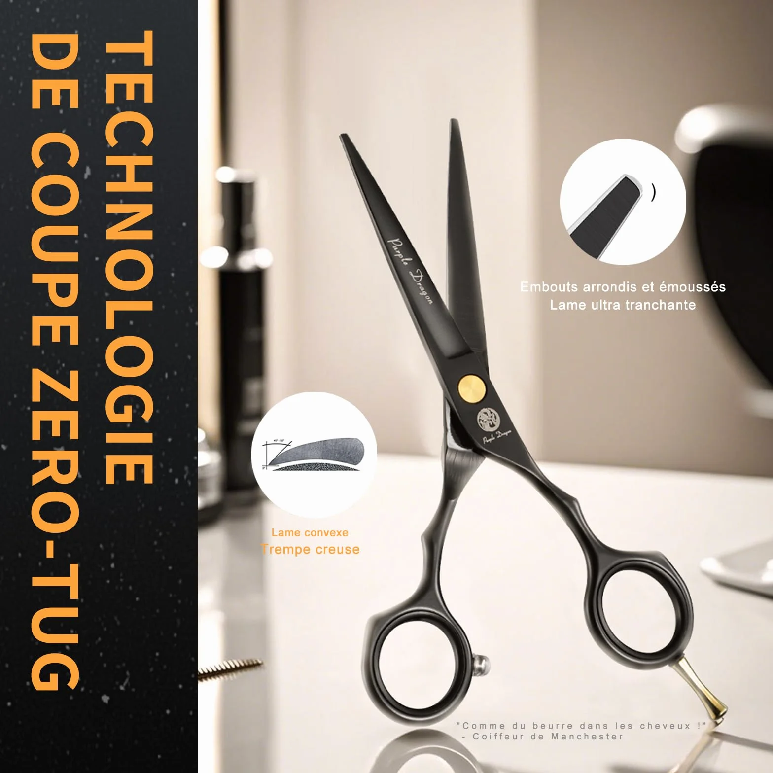 Kit de Ciseaux de Coiffure Professionnel 5,5 pouces Inox Rasoir Acier Coupe Frange Barbe