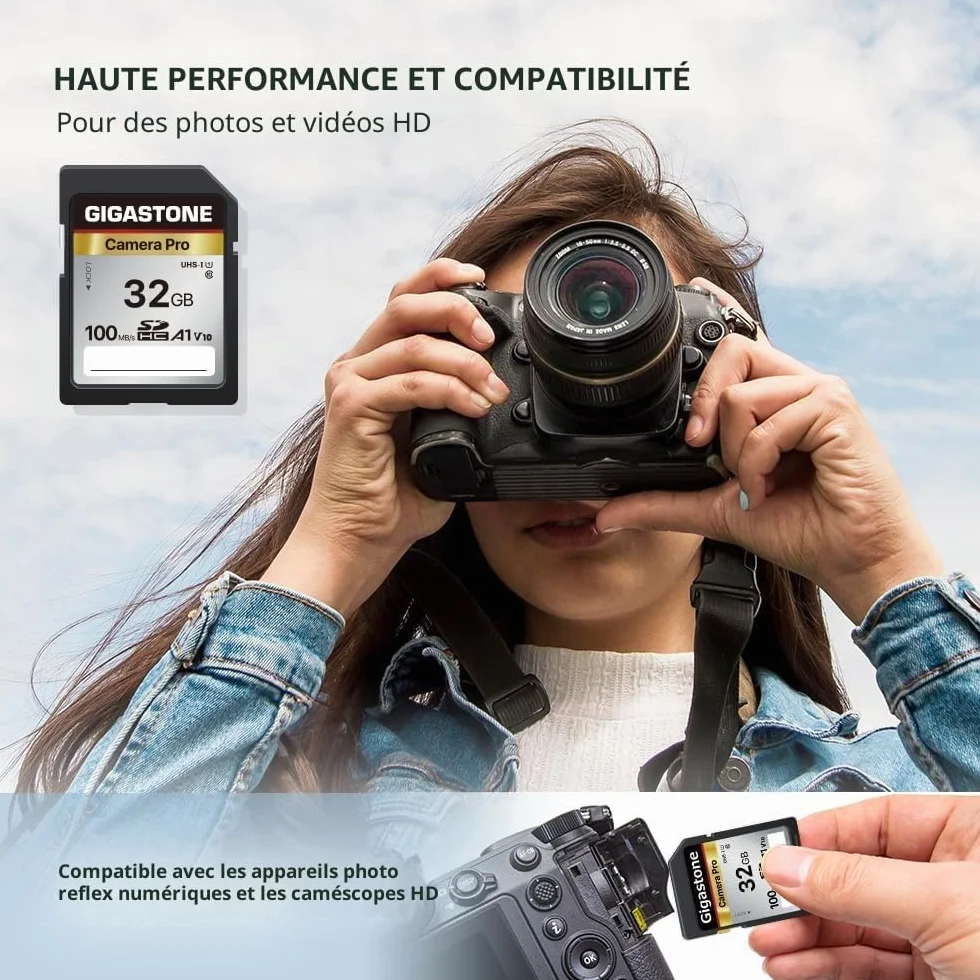 Gigastone Carte Mémoire SDHC 32 Go Lot de 2, Classe 10 UHS-I U1 V10 100 Mo/s pour Caméra Canon Nikon Sony