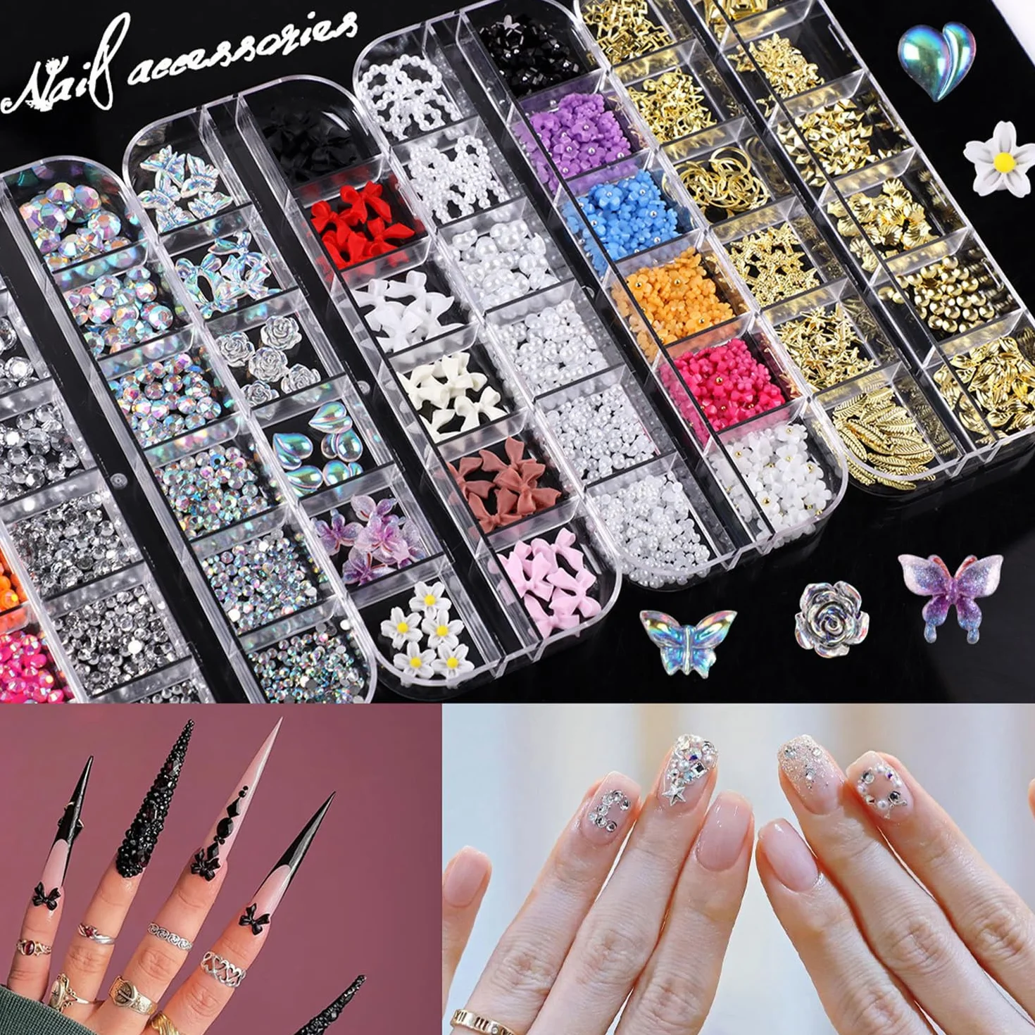 Strass Ongle Nail Art 3500 Pièces avec Pince à Epiler et Stylo de Cueillette pour Décoration