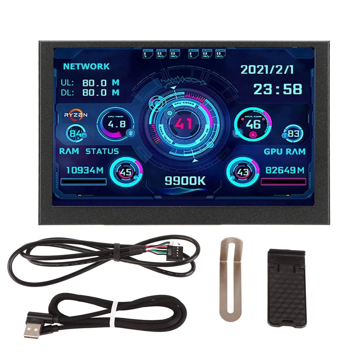 VBESTLIFE Moniteur de Température D'ordinateur, Mini écran IPS USB de 5 Pouces, Affichage du Panneau de Capteur PC, Moniteur de Température des Données CPU Type C sous-écran