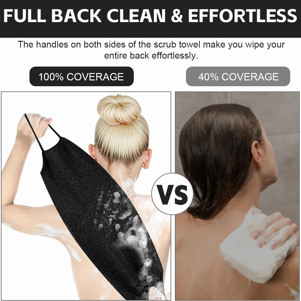 Vicloon Gants Exfoliants Douche 4PCS avec Sangle de Bain - Élimine Peaux Mortes Poils Incarnés Noir