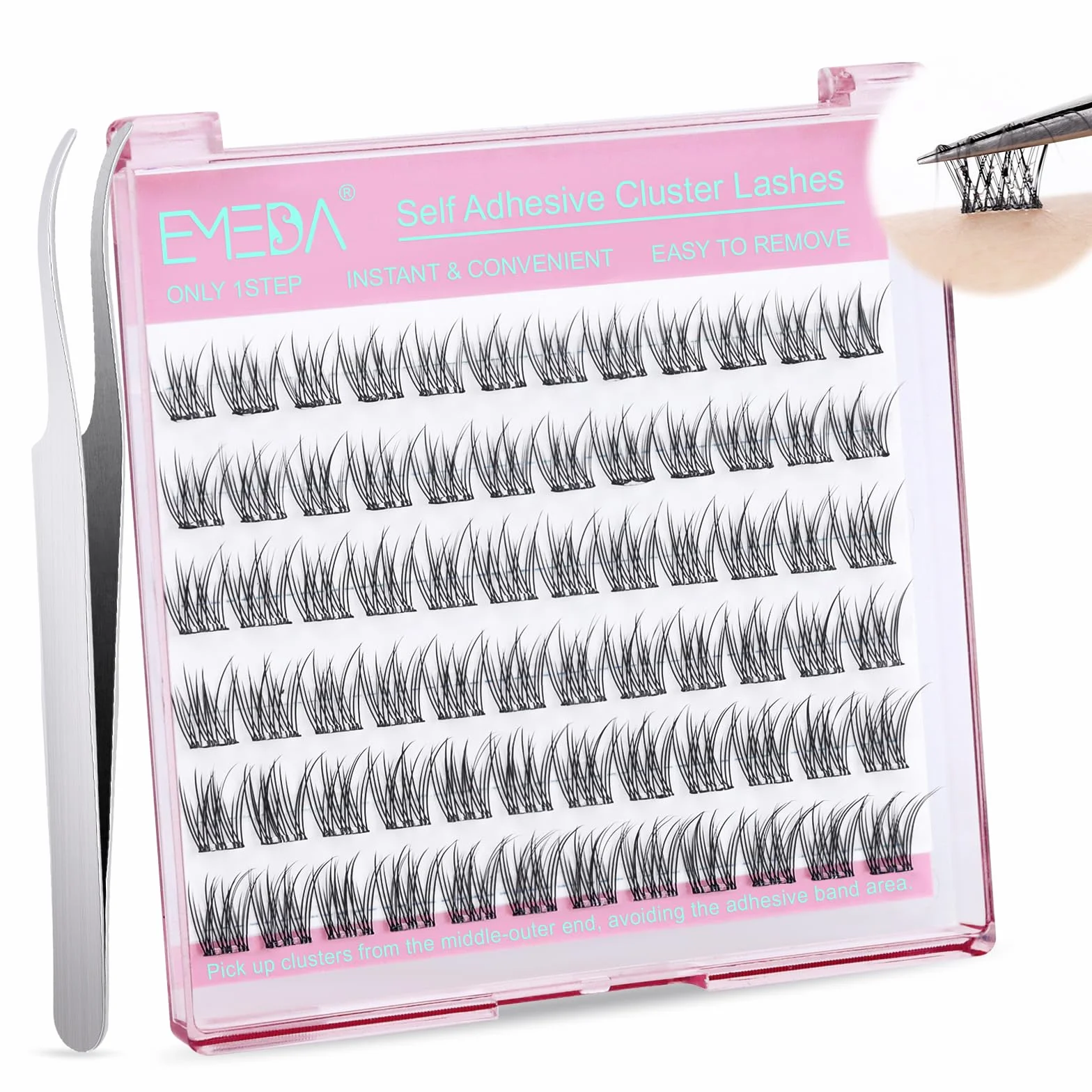 EMEDA Cils Auto-Adhésifs Pré-Collés Grappes de Cils Look Naturel 8-14mm Courbure D Kit DIY Extension de Cils