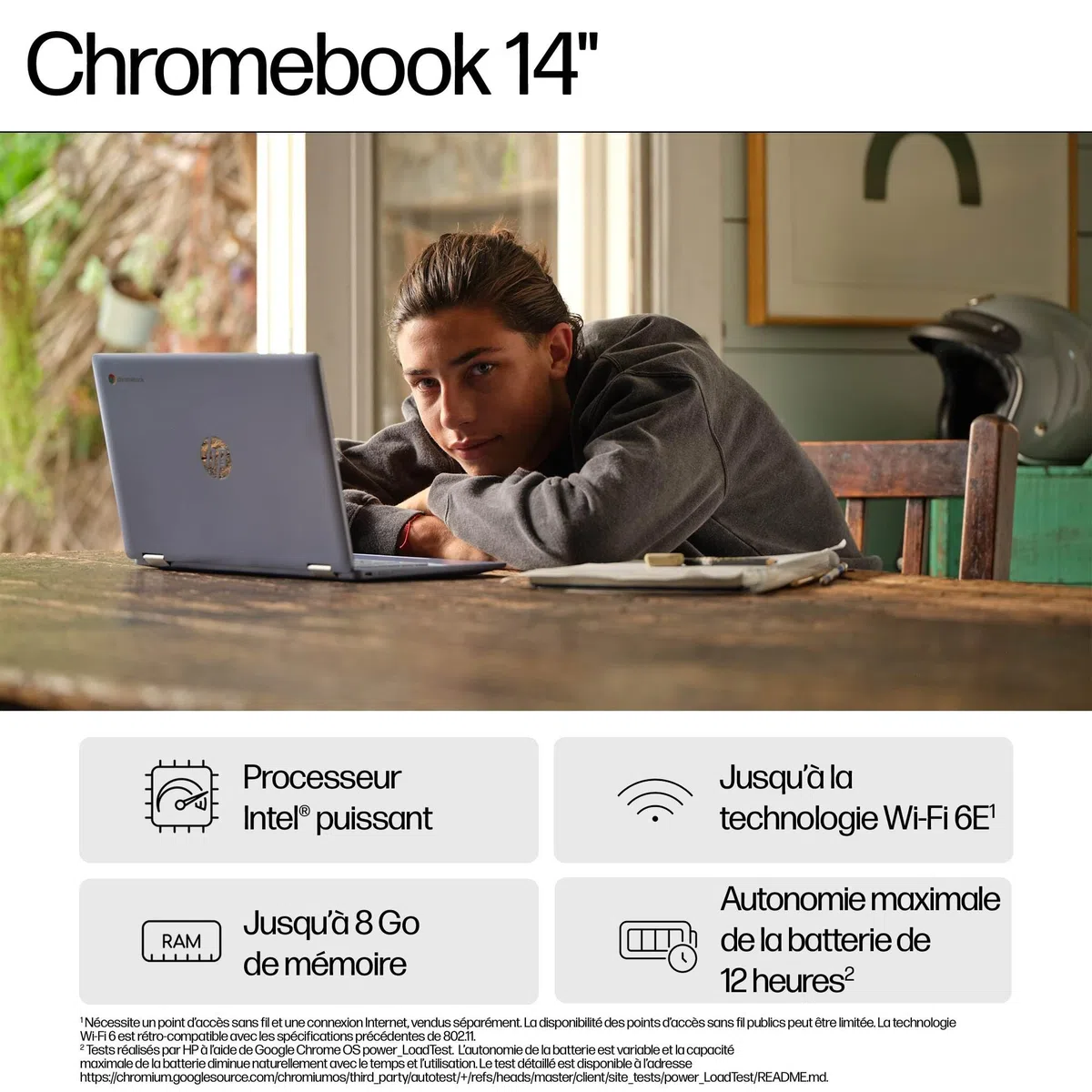 HP Chromebook 14a-nf0000sfx Ordinateur Portable 14" FHD IPS, PC Portable (Intel Processor N100, RAM 8 Go, SSD 128 Go, Intel UHD Graphics, Windows 11), Laptop Argent, Clavier AZERTY
