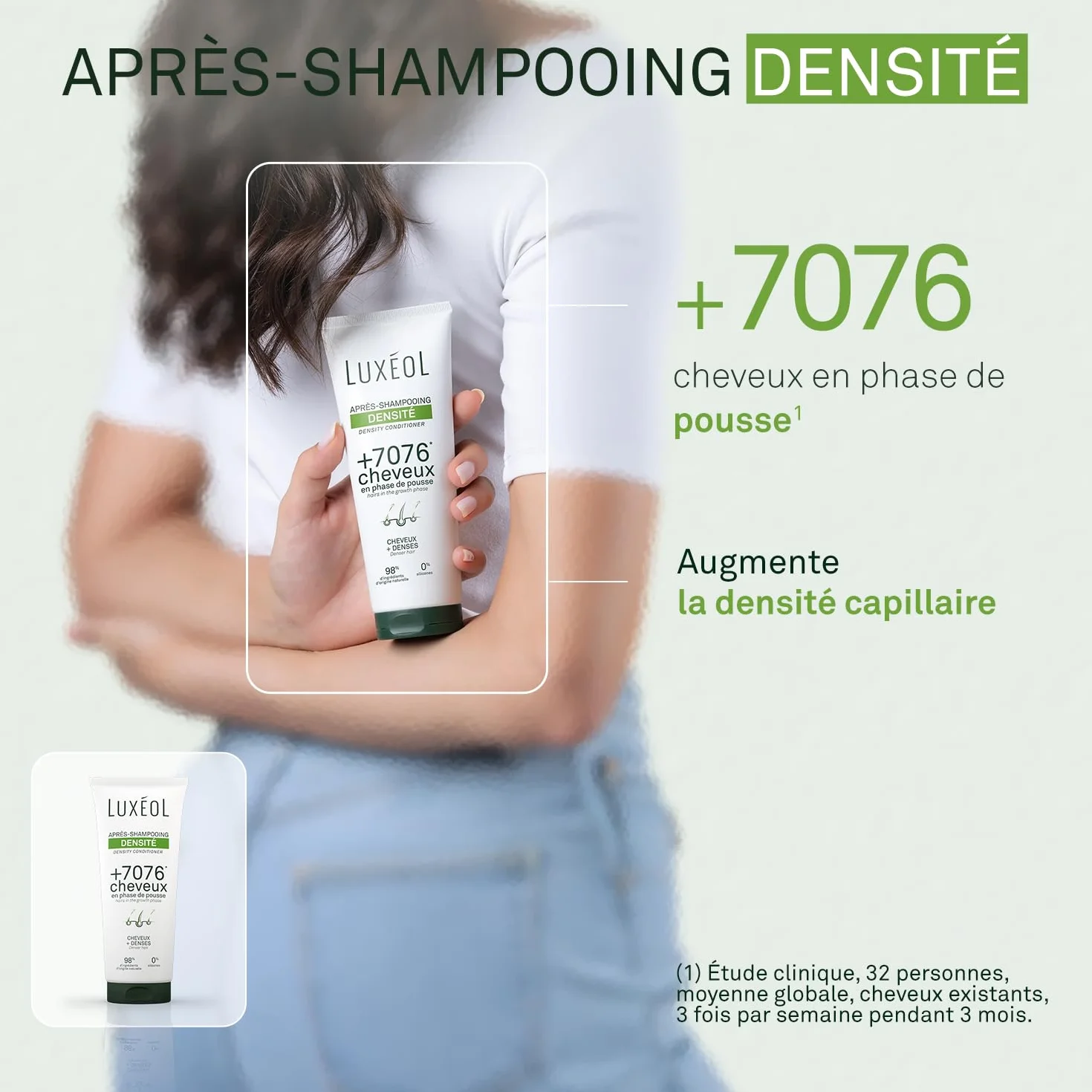 LUXEOL Après-Shampooing Densité 200 ml Cheveux En Phase De Pousse Augmente La Densité Capillaire 98% Ingrédients D'Origine Naturelle Sans Silicones Fabriqué en France