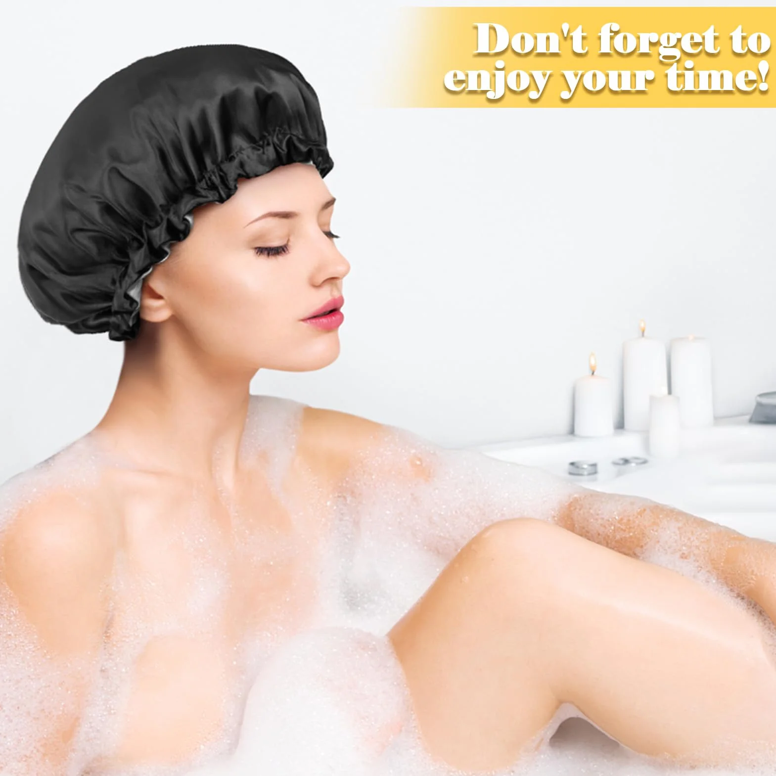 Lot de 2 bonnets de nuit en satin double couche pour cheveux bouclés