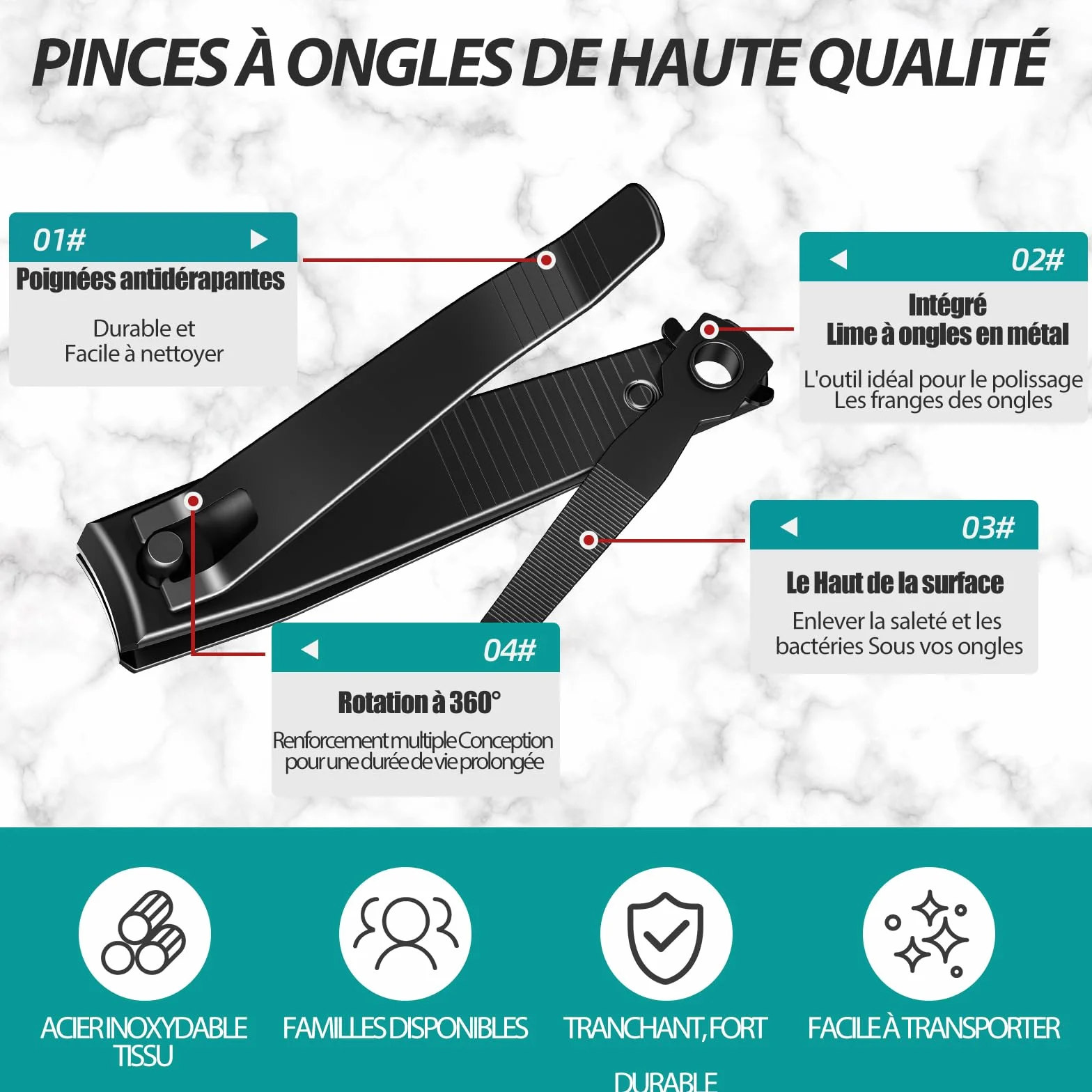 Coupe-Ongles Professionnel en Acier Inoxydable Noir Mat - Pince à Ongles Robuste pour Pieds