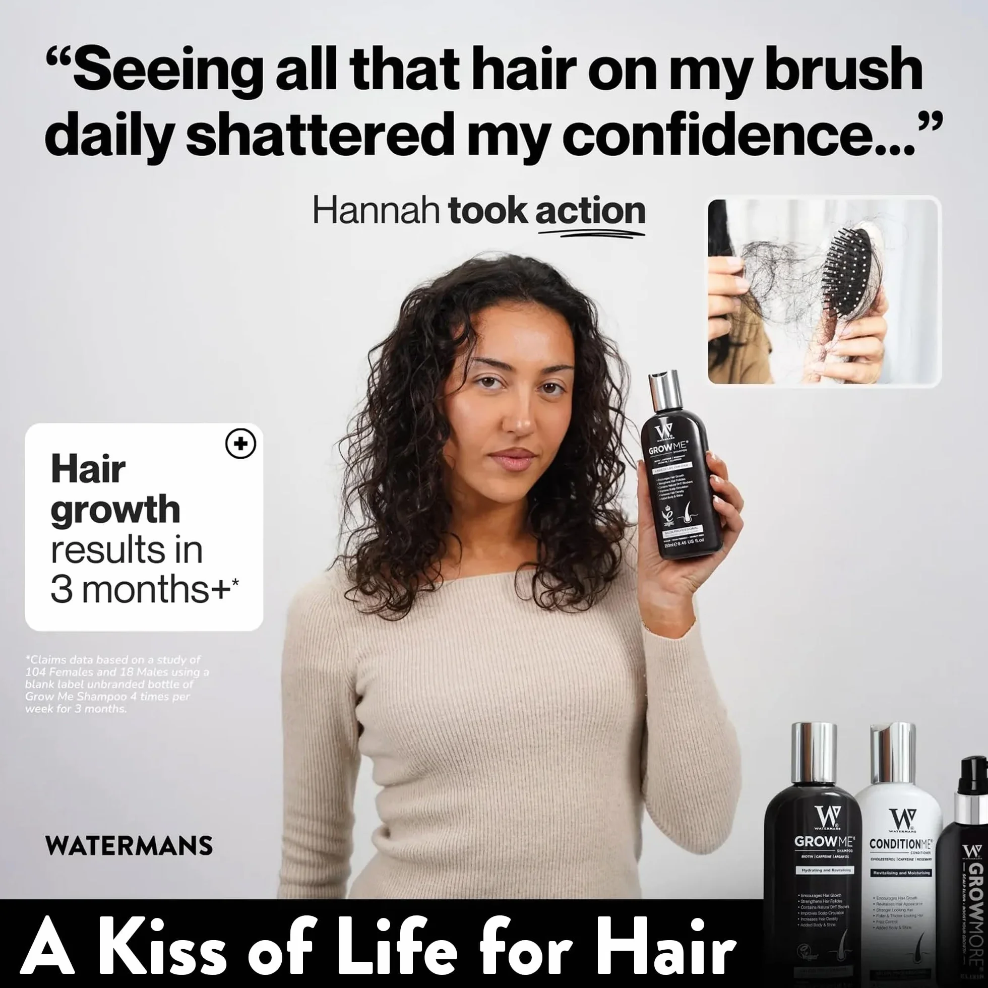 Watermans shampooing croissance capillaire sans sulfate caféine biotine huile d'argan allantoïne romarin