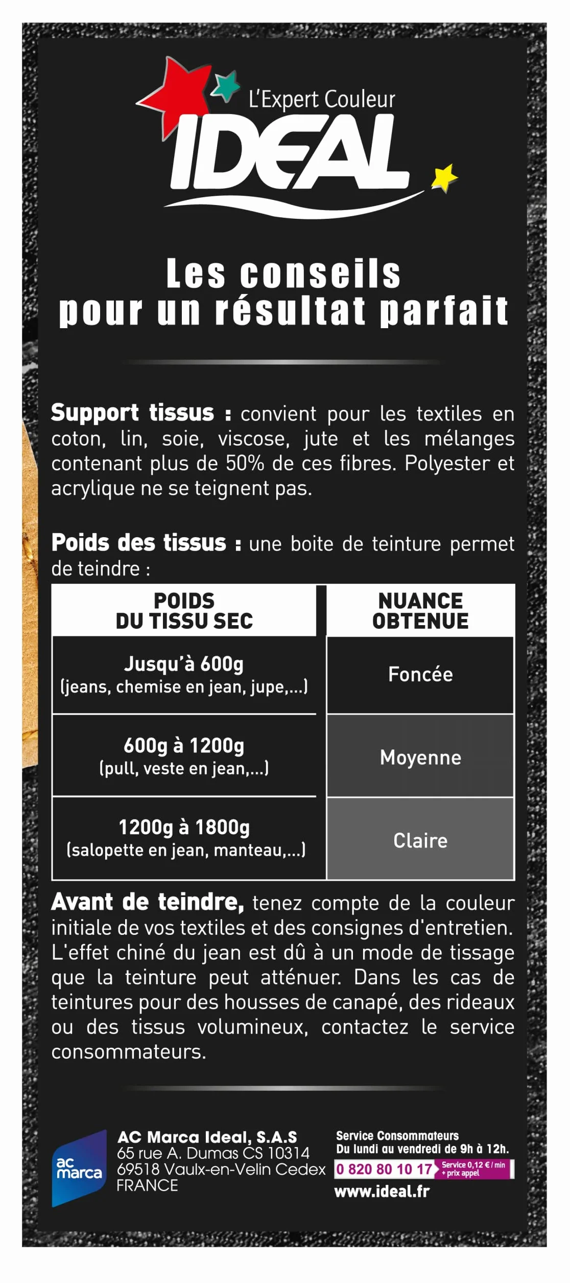 Ideal Teinture Textile Tout en un 350 g Jean Noir