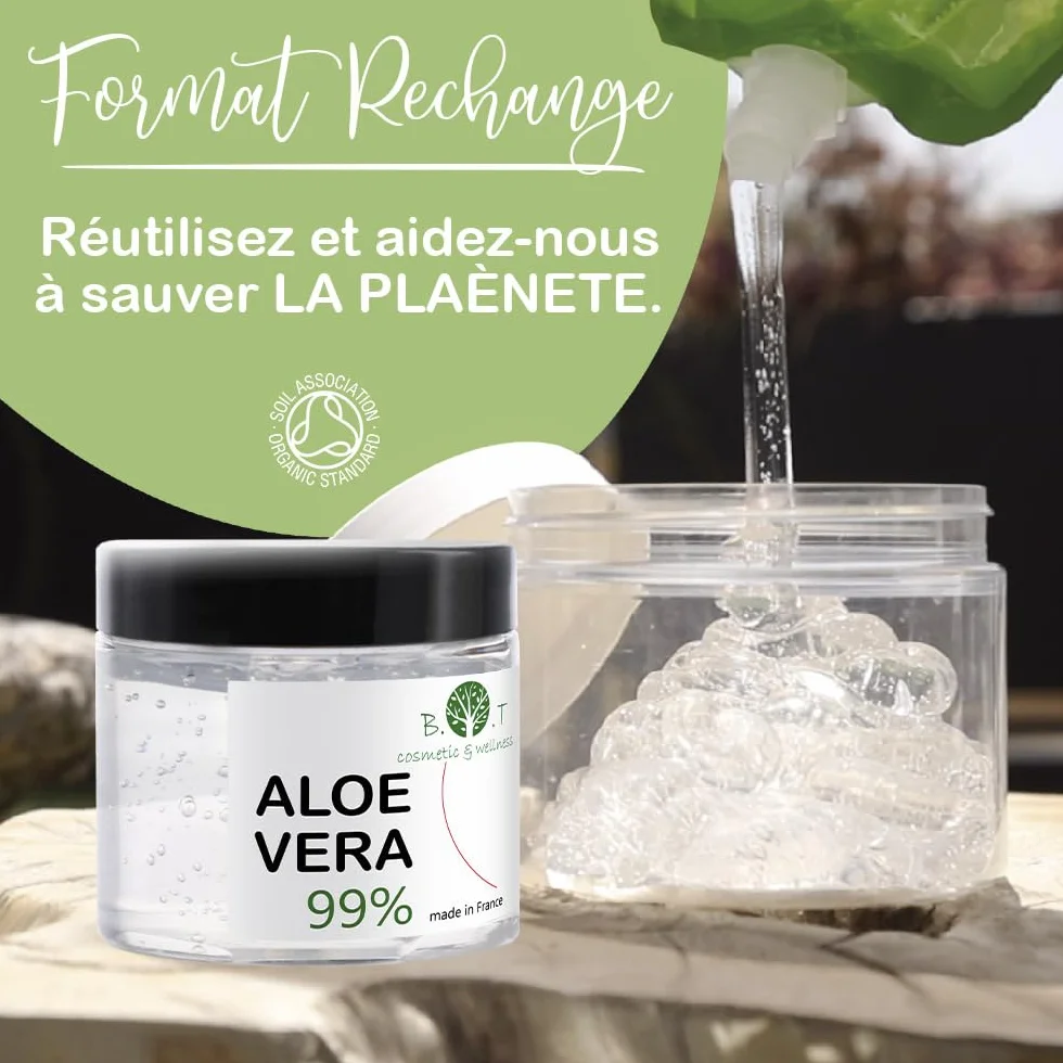 Gel Aloe Vera Bio 100% Naturel Hydratant Visage et Corps Après-Rasage Après-Soleil 250 ml