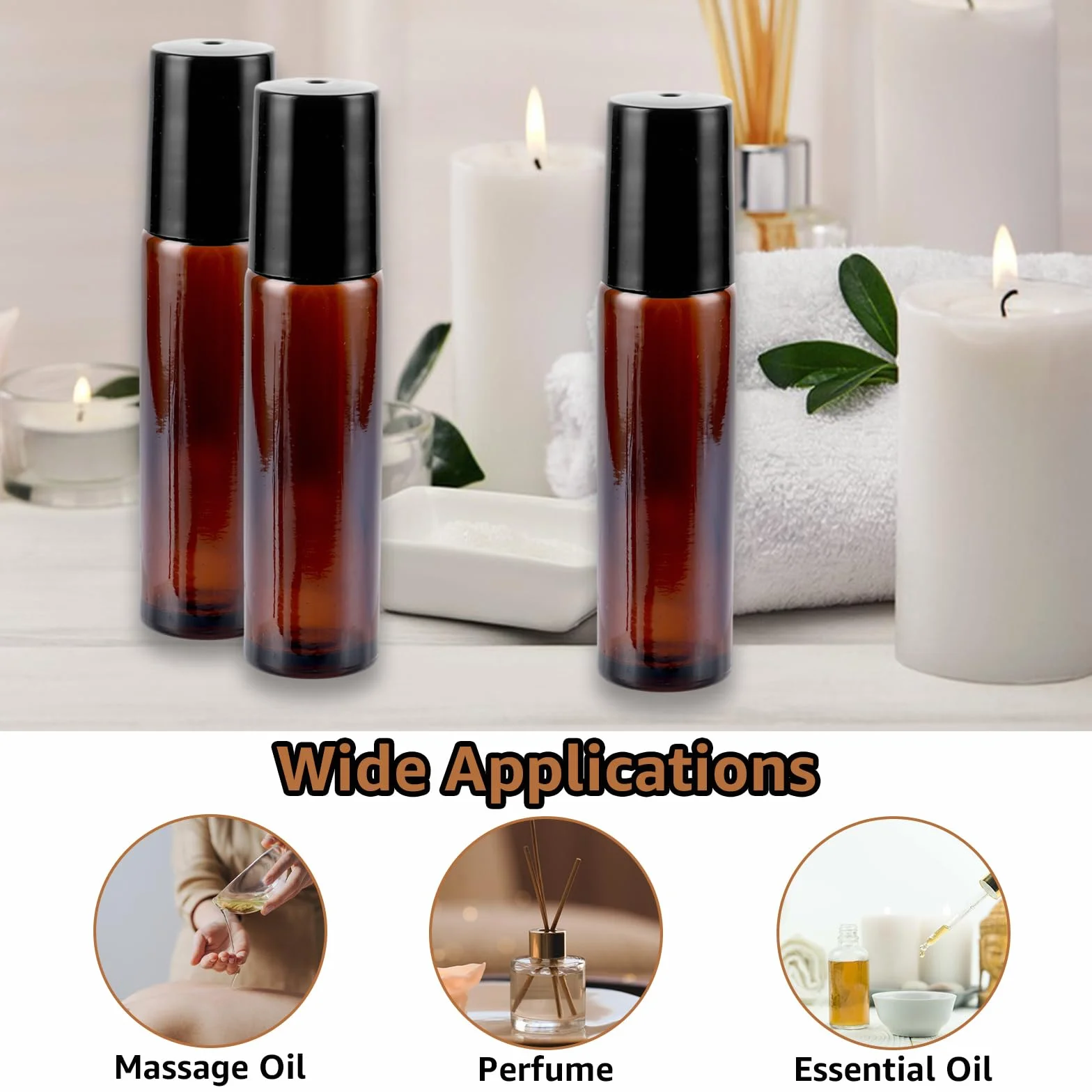 Huiles essentielles Roller bouteilles en verre 10ml vide brun Roll-on avec entonnoir pipettes