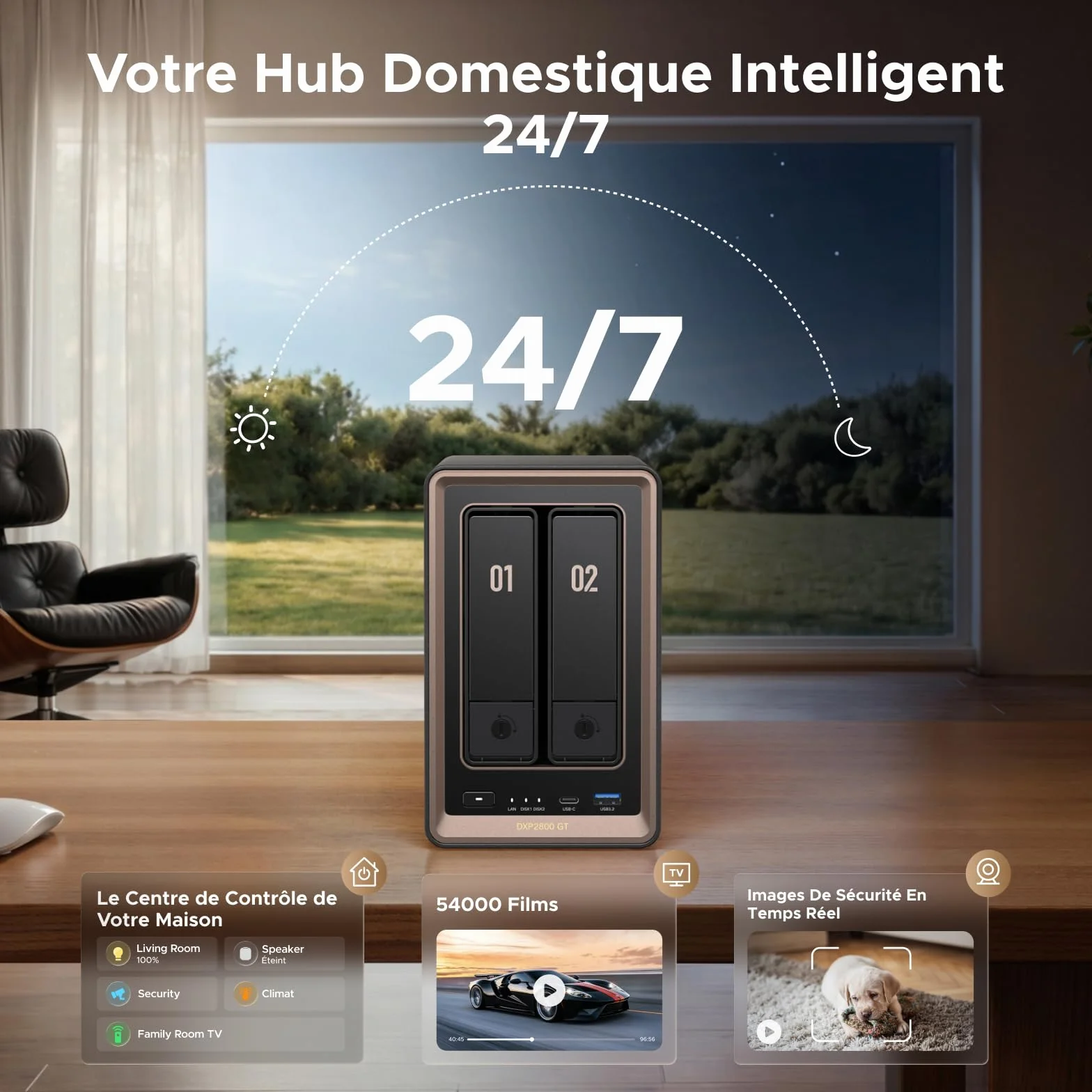 UGREEN NASync DXP2800 NAS 2 Baies, LAN 10GbE, AMD Ryzen R2514, 8 Go RAM, Double M.2 NVMe, HDMI 4K