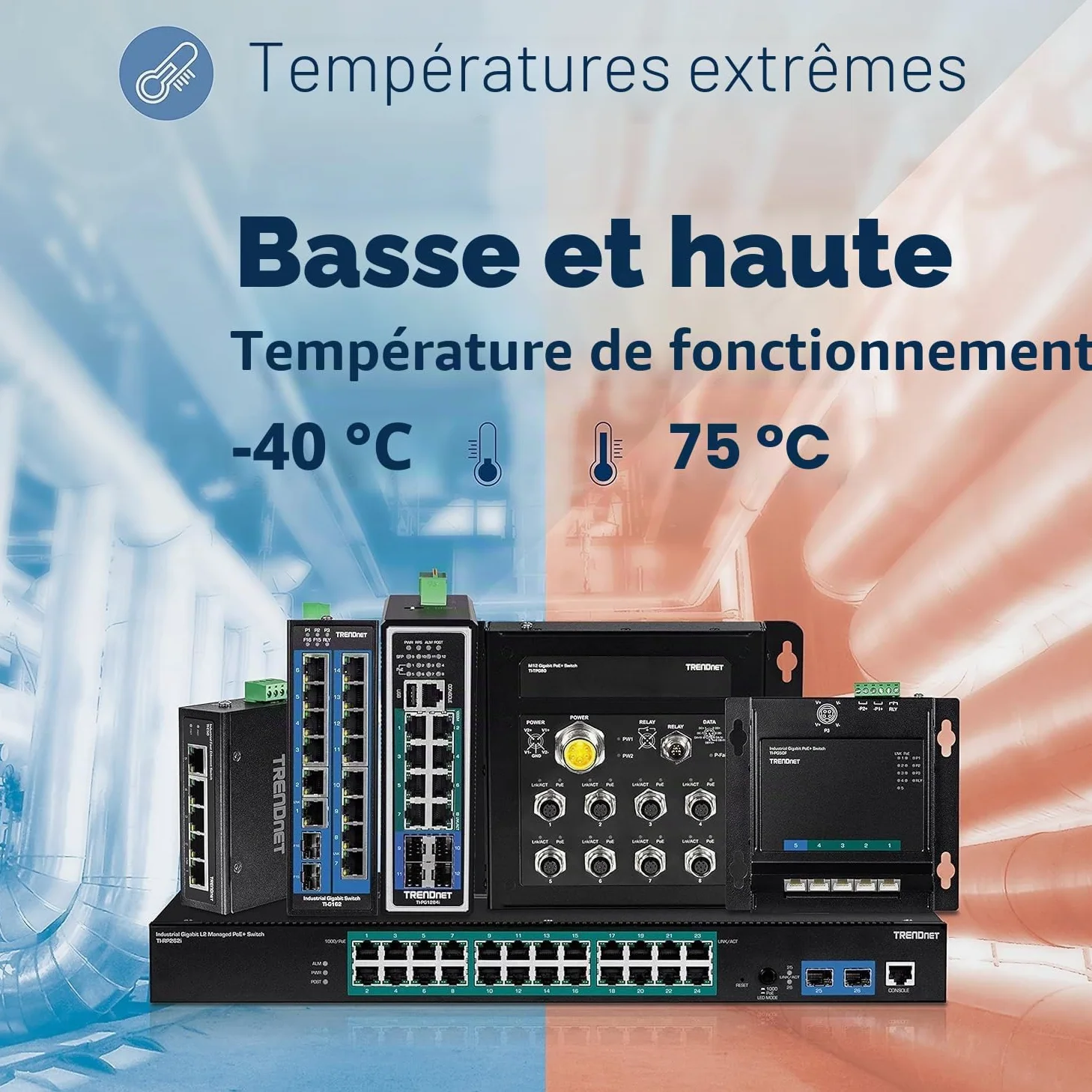 TRENDnet, TI-PG160, Commutateur sur Rail DIN Gigabit 10/100/1000Mbps Industriel Non géré à 16 Ports avec Ports PoE+ 16 Gigabit