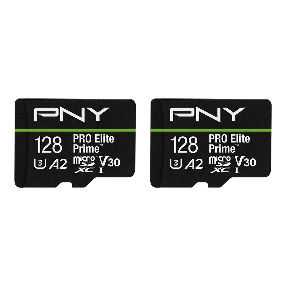 PNY 2X 128GB Pro Elite Prime C10 U3 V30 A2 microSDXC Carte Mémoire Flash