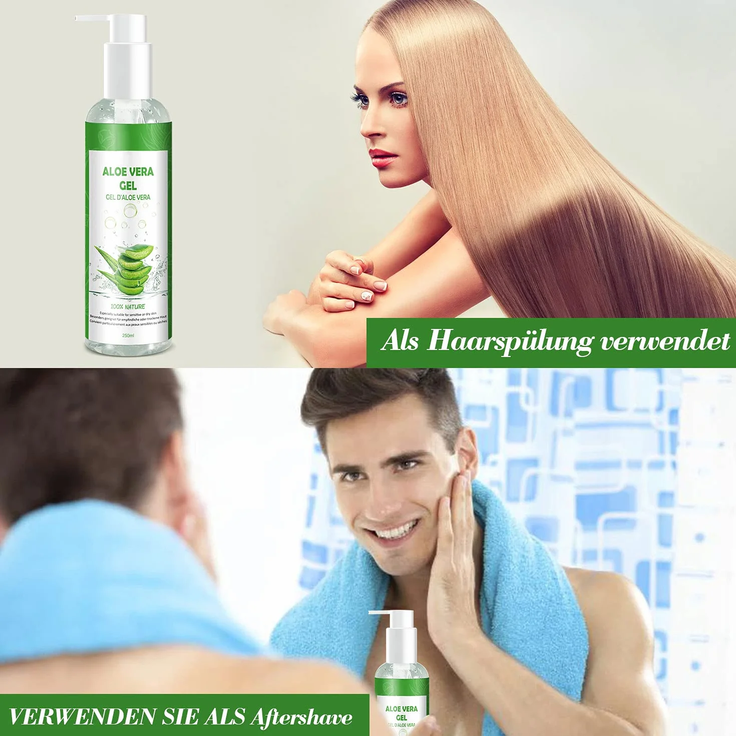 Gel d'aloe vera 100 % pur - Crème hydratante naturelle pour le visage, les cheveux, le corps