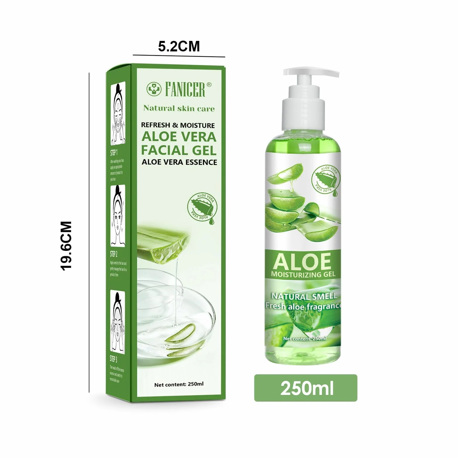 Gel d’aloe vera 250 ml, Crème soin rafraîchissant apaisant pour la peau, hydratant visage et corps