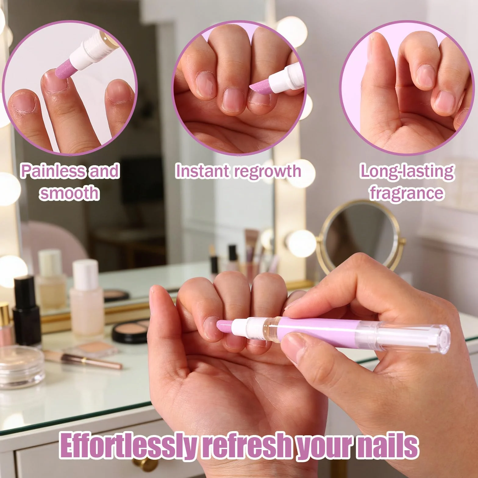 Stylo à Huile pour Cuticules 3 en 1, Applicateur Portable avec Embout Céramique, Hydrate Renforce Brille (Violet)
