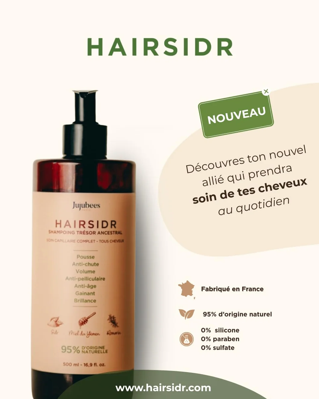 Shampoing Trésor Ancestral Pousse Antichute Antipelliculaire Détoxifiant 500ml