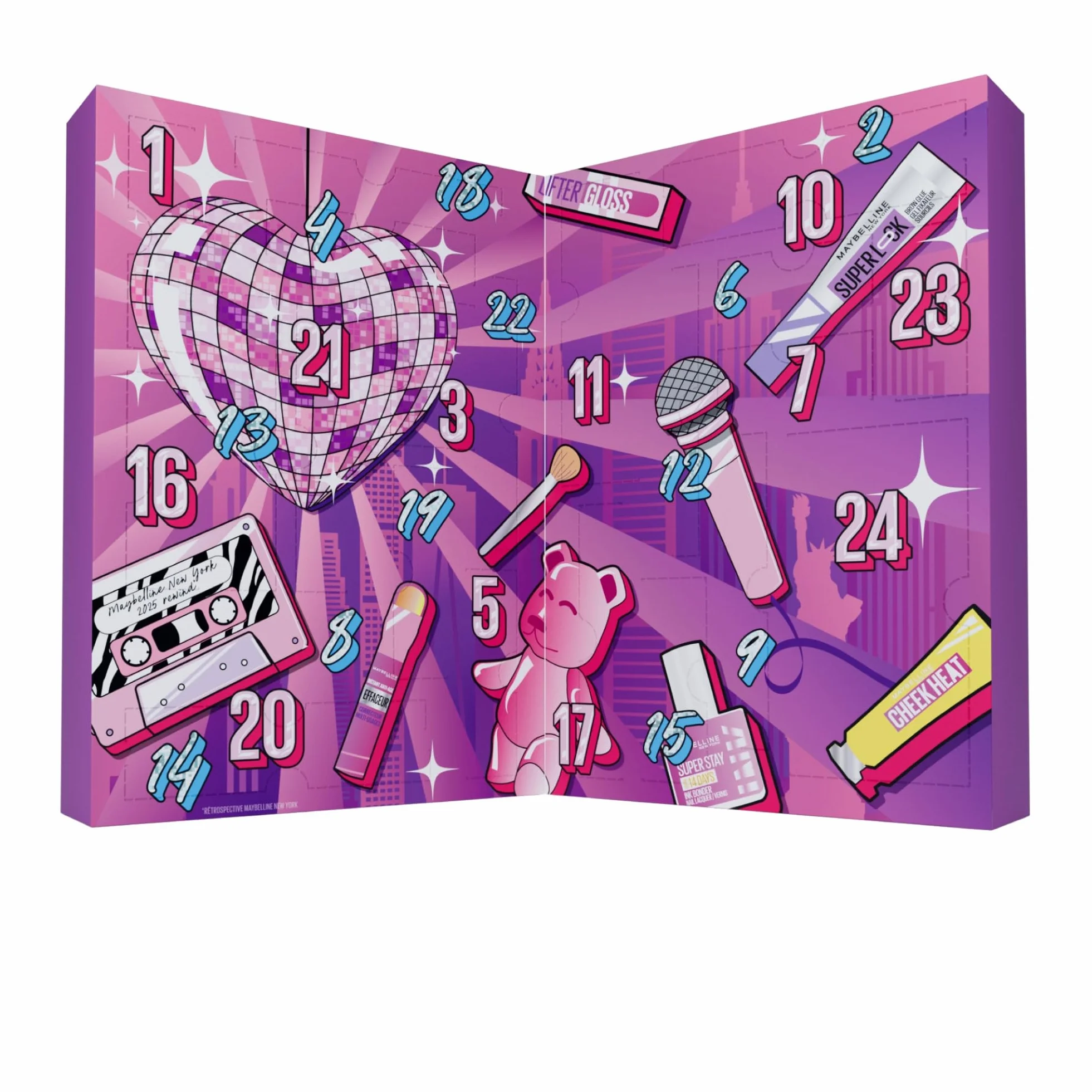 Maybelline New York Calendrier de l'Avent 2025 Coffret 24 Produits de Maquillage Teint Regard Lèvres Ongles