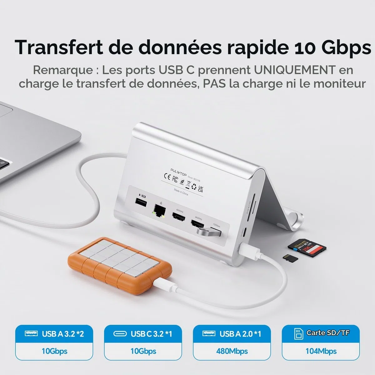 PULWTOP Laptop Docking Station Dual Monitor 4K@60Hz, PD 100W, Ethernet