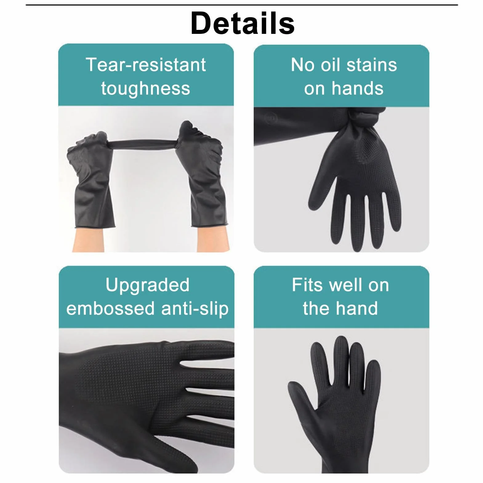 Gants en latex réutilisables noirs lot de 2 paires pour salon de coiffure