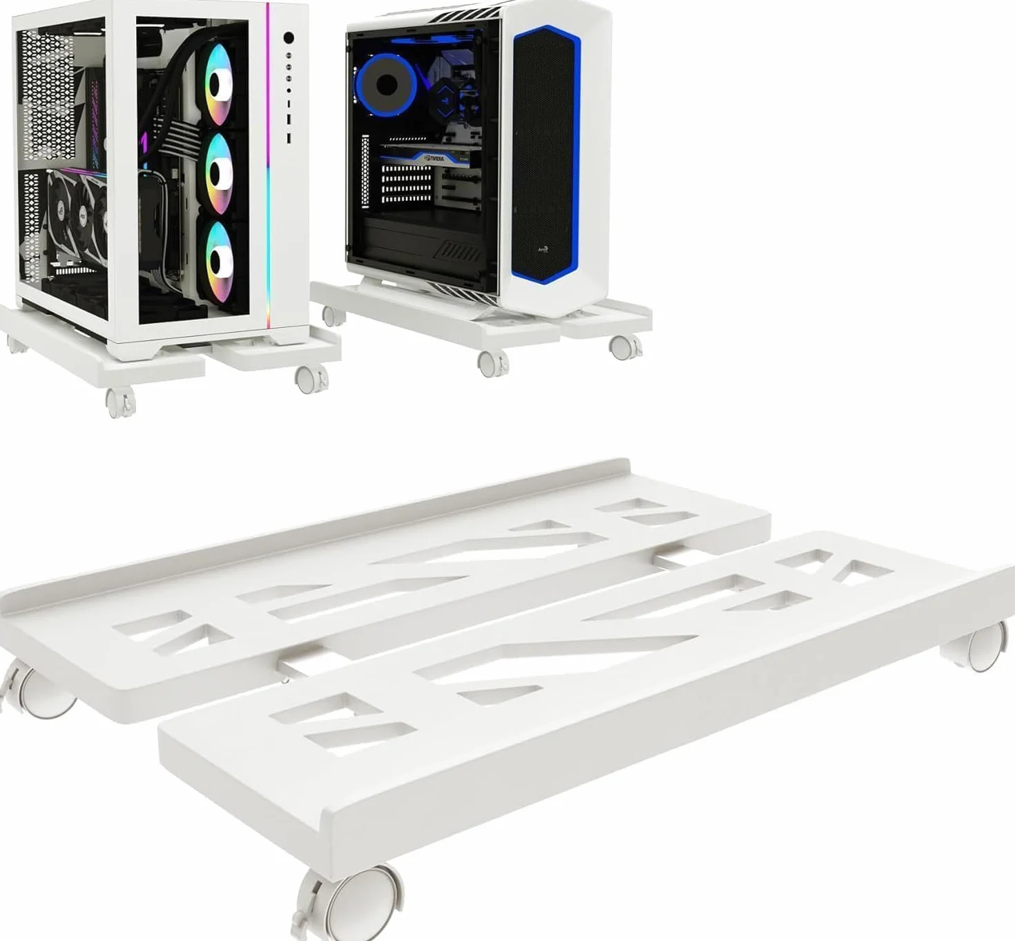 Support PC avec 4 roulettes, pour Bureau, Gamers, étudiants, Maison, Blanc