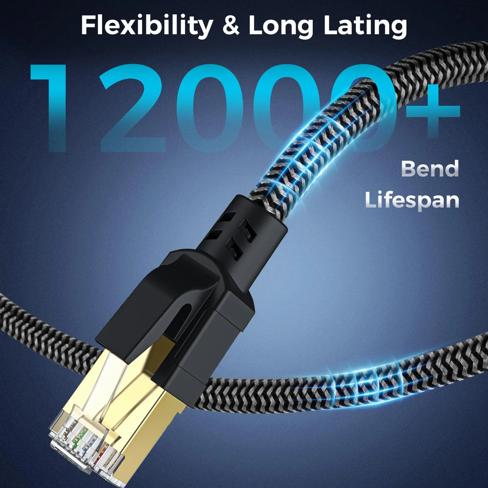 Câble Ethernet 2M RJ45 Cat 8 40Gbps 2000MHz Nylon Tressé Double Blindage LAN