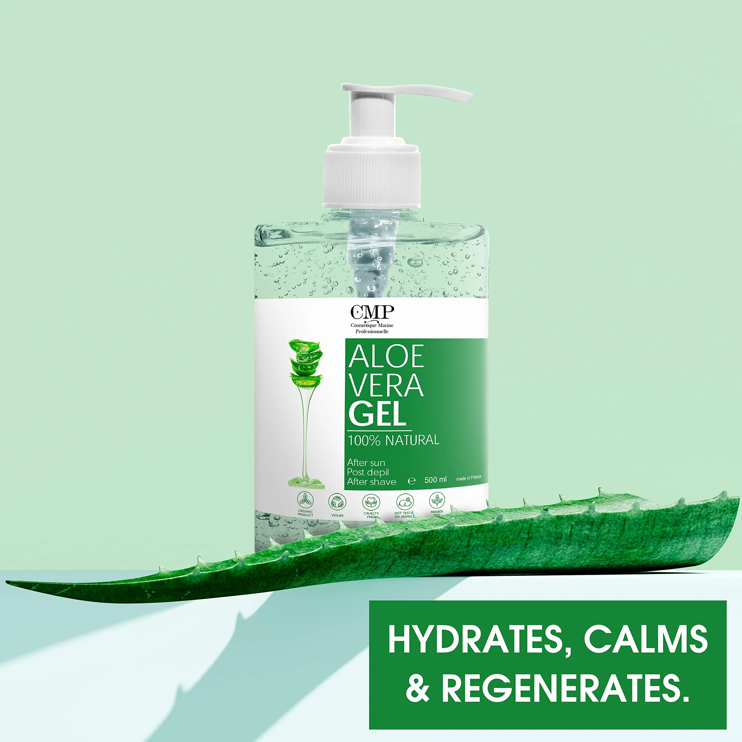 Gel d'aloe vera pur 100% naturel hydratant apaisant 500 ml