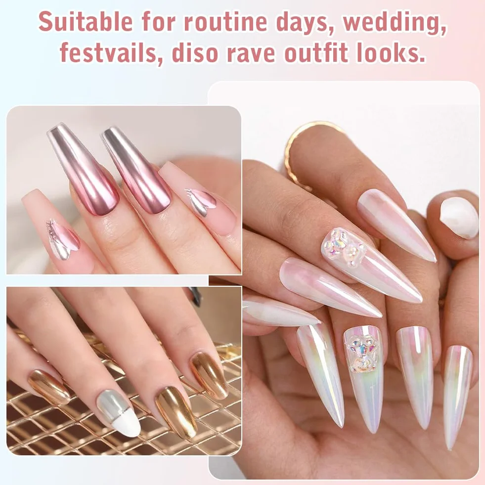 Poudre Chrome Ongle Nacrée 2Pcs Effet Perle Glitzerpuder Paillettes Aurora Transparente