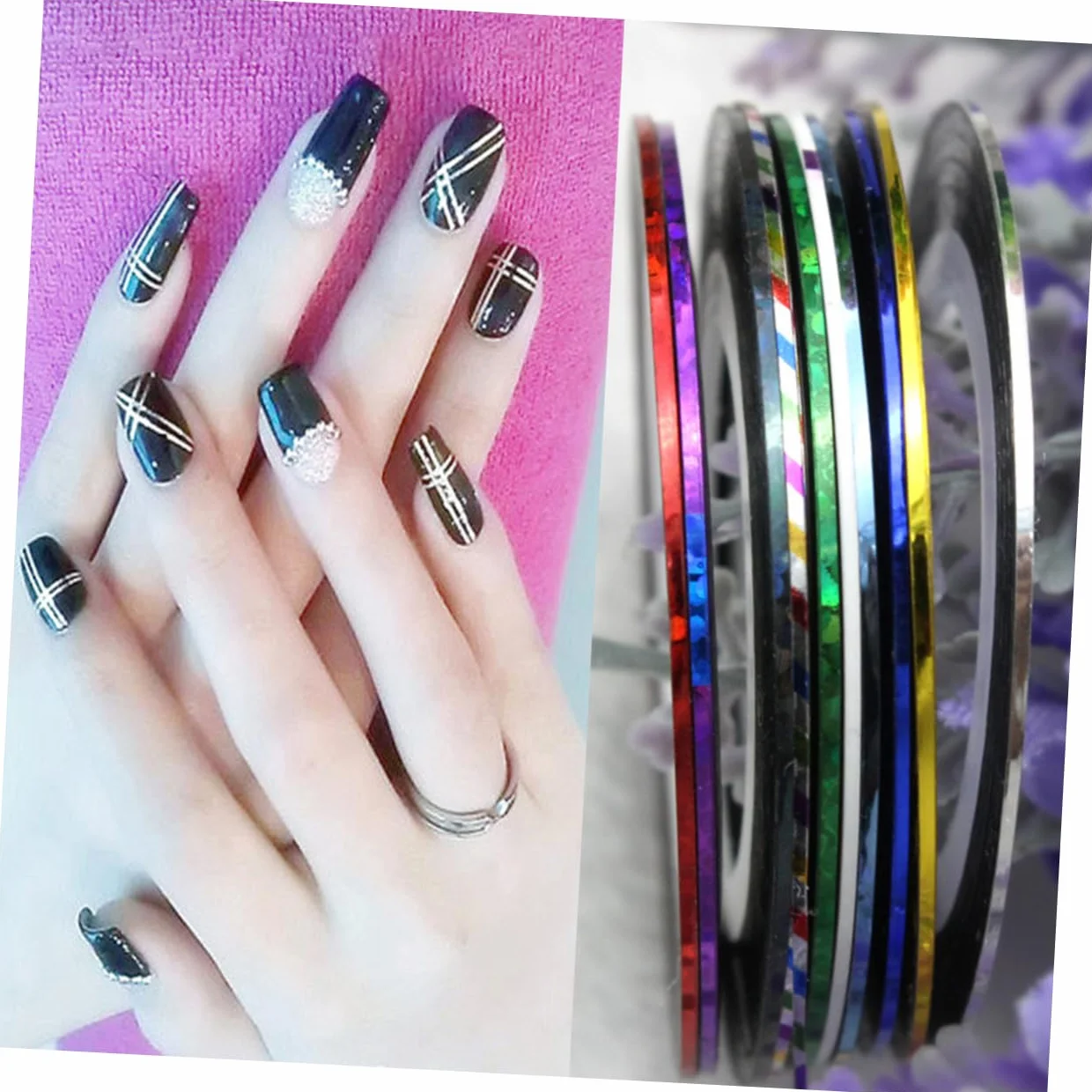 Rubans Autocollants Ligne Ongle Brillants Couleurs Métallisées Diy Manucure Pédicure Blanc 3pièces