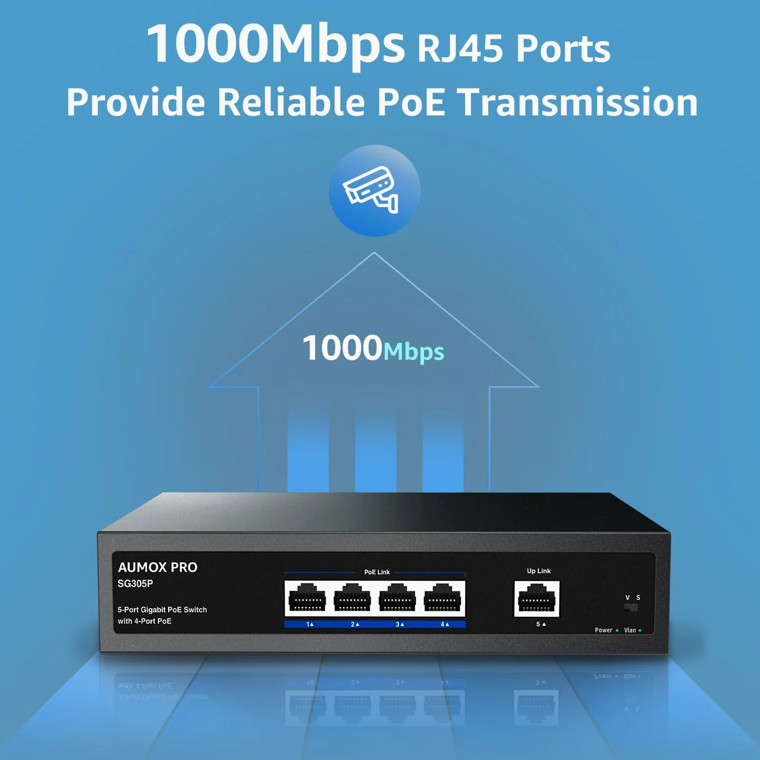 SG305P Commutateur PoE Gigabit Ethernet 5 ports non géré avec 1 port Gigabit montant 78 W, Plug and Play, commutateur réseau VLAN en métal robuste sans ventilateur 802.3af/at, montage mural