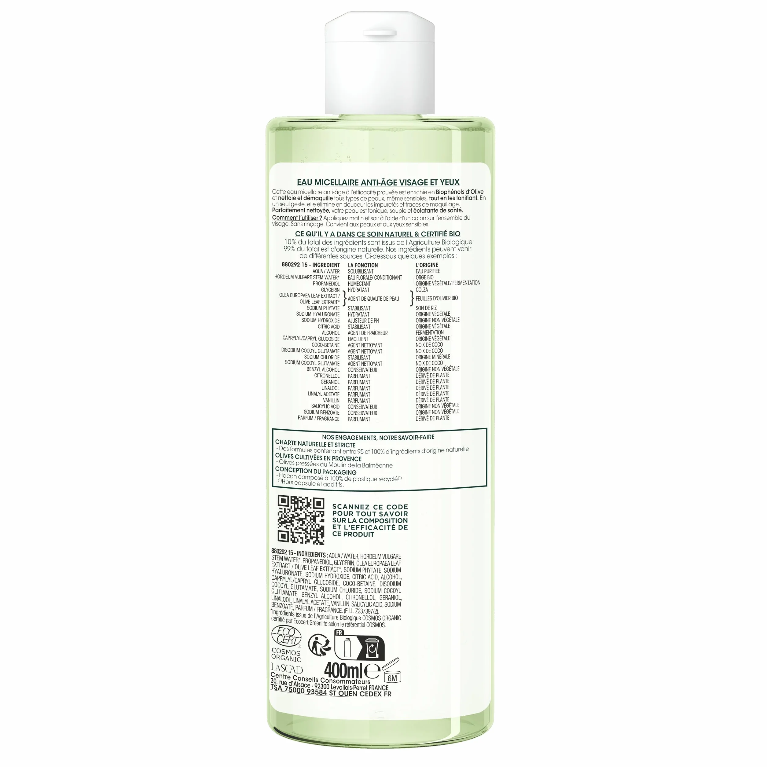 La Provençale Micellaire Anti-Age Visage/Yeux Certifié Bio Huile d'Olive Bio AOC Provence Fabriqué en France 400 ml