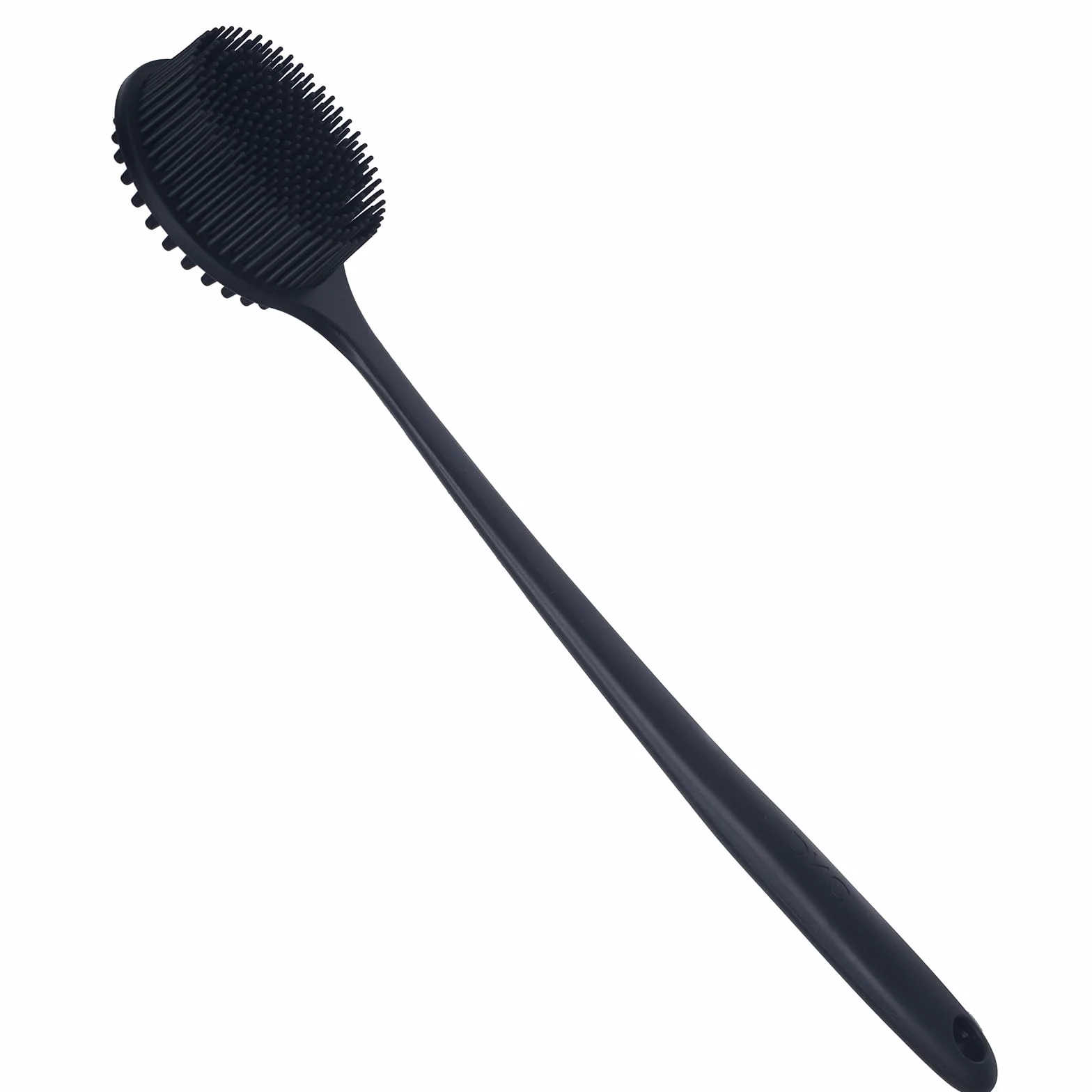 Brosse à dos pour douche en silicone souple avec long manche, sans BPA, hypoallergénique noir