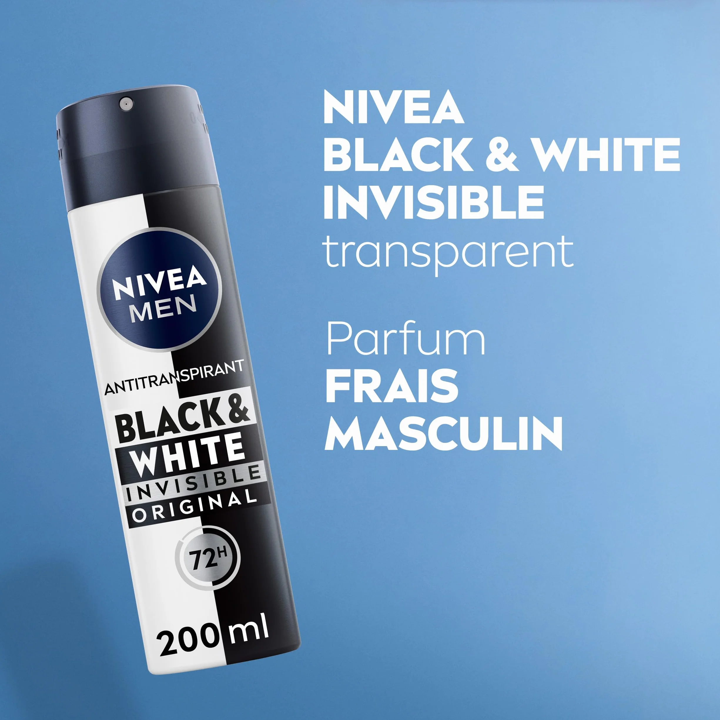NIVEA MEN Déodorant Spray Black & White Invisible 200 ml Anti-traces Anti-transpirant 72h